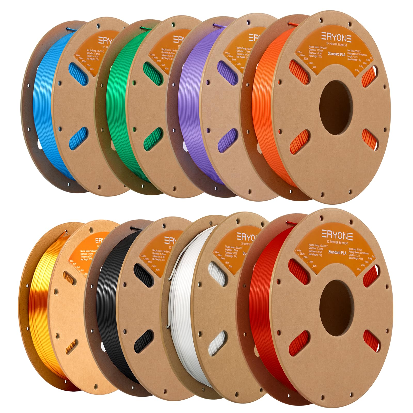 ERYONE PLA Filament 3D Printer Filament Bundle Multicolor 1.75mm +/- 0.03mm, PLA Filament 250g Spool,8 Rolls, Christmas Color Se