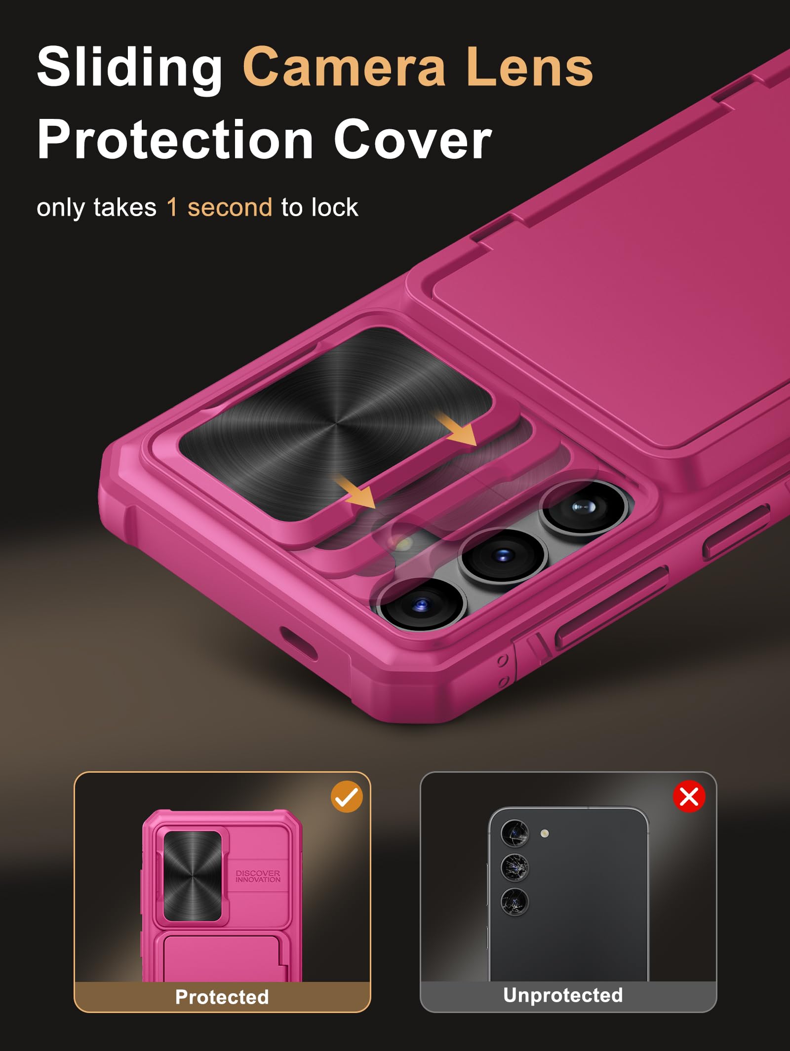 Vihibii For Samsung Galaxy S24 Case With Card Holder (4 Cards) & Slide Camera Cover & Kickstand, Shockproof Rugged Hard Back & T