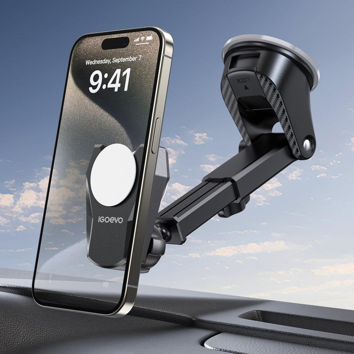 Igoevo Socket Phone Mount For Car Dashboard Windshield One-Hand Operation Strong Suction Cup Pop Car Holder For Iphone Fits All 