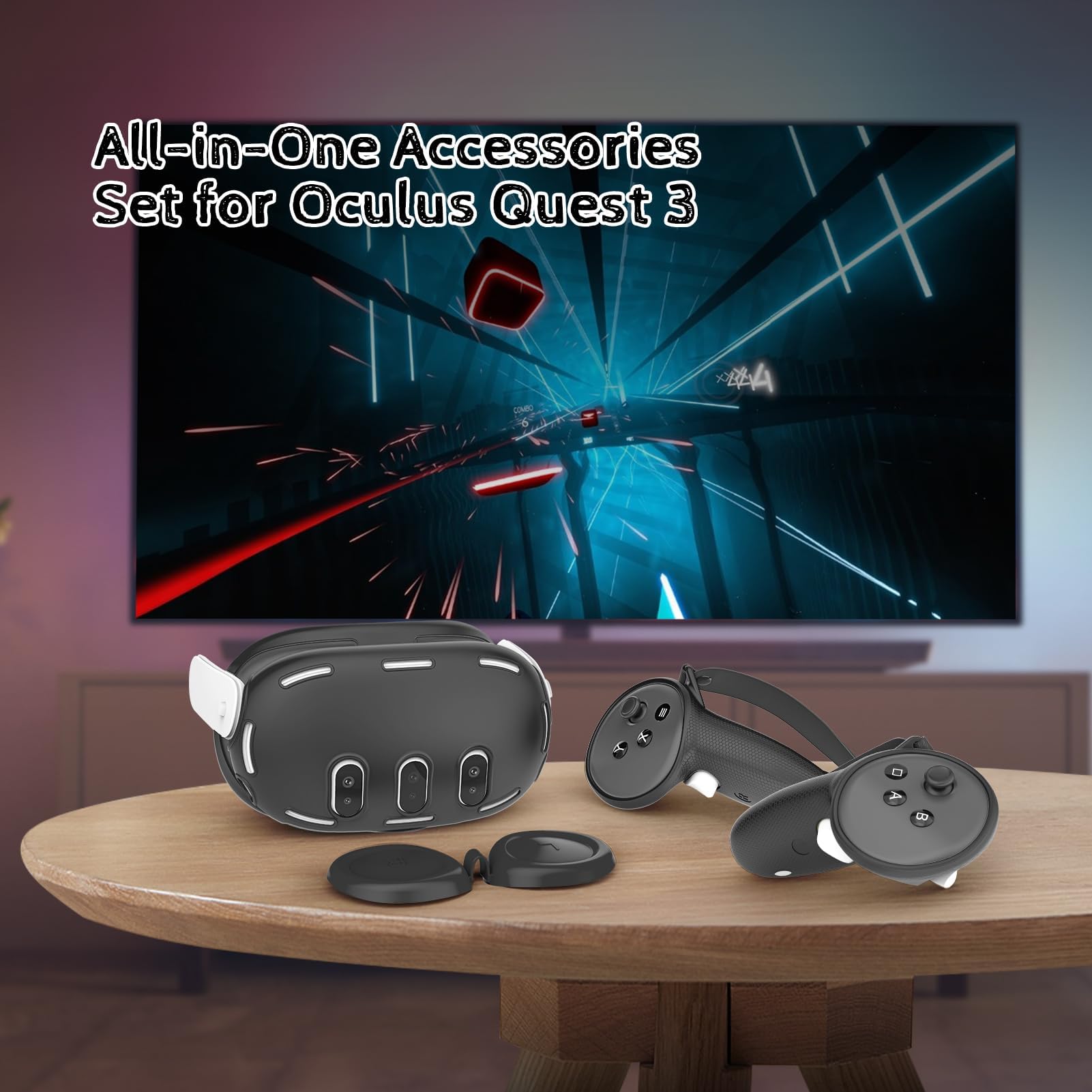 Relohas Deluxe 5 In 1 Silicone Accessories For Meta Quest 3, Vr Protective Case Set For Oculus Quest 3, Controller Grip Cover, V