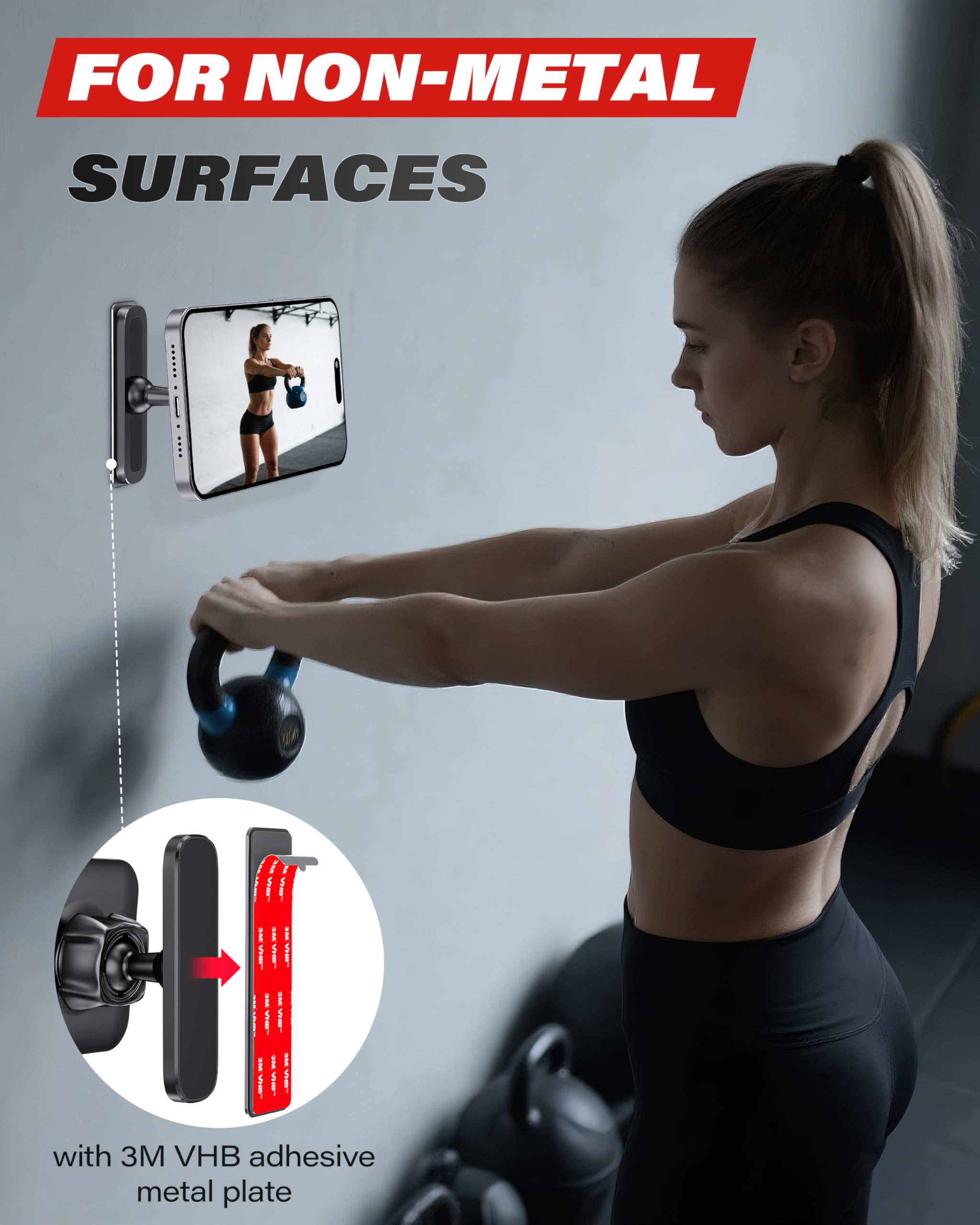A2C Magnetic Phone Holder For Gym - Aluminum Alloy Base Attach To Metal Surfaces, Gym Phone Mount For Magsafe Iphone 12-16 Serie