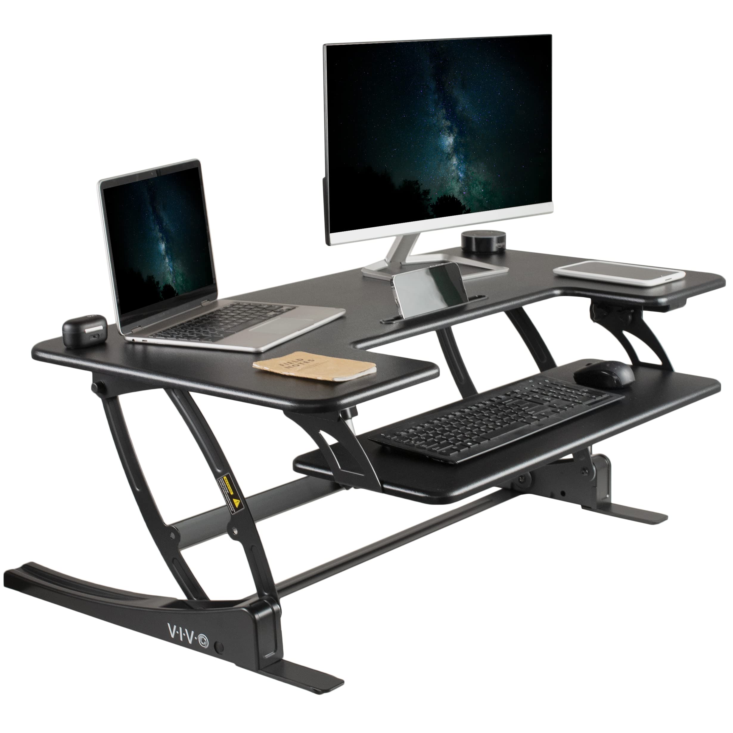 VIVO 42 inch Electric Height Adjustable Stand Up Desk Converter, VE Series, Sit to Stand Tabletop Dual Monitor Riser with USB Port, Black, DESK V000VLE