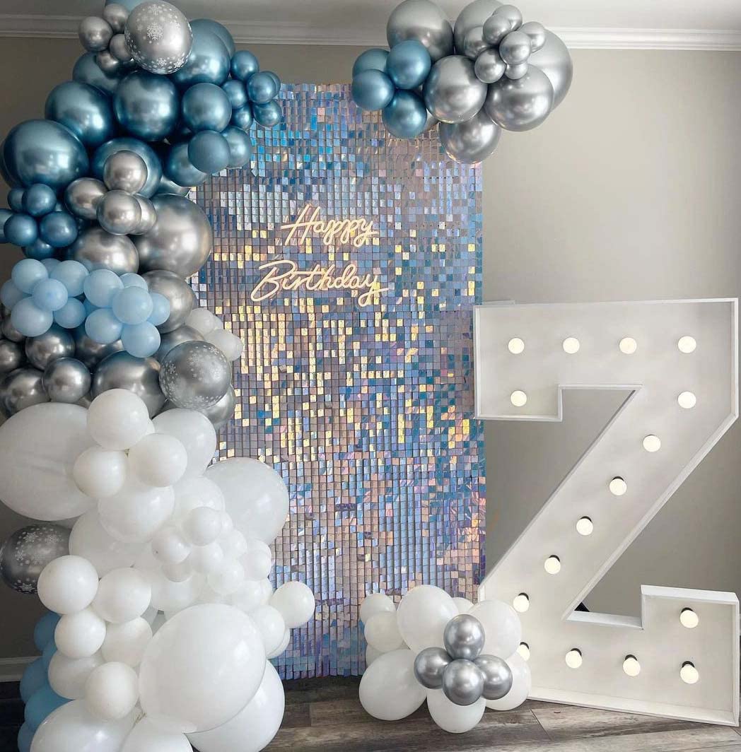 Kate Square Rainbow Blue Sequin Wall Panels Wedding Decoration Wall Shimmer Birthday Party (Pack Of 12)