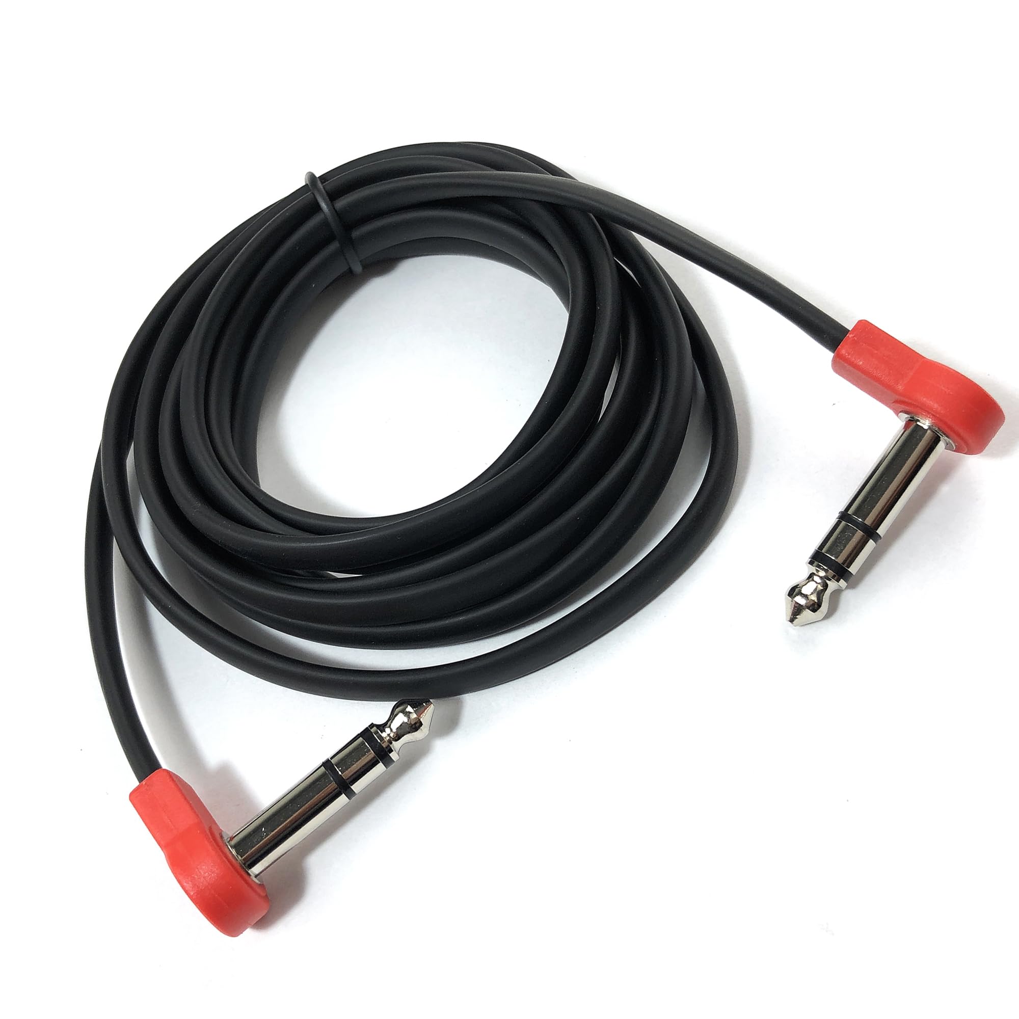 M MAKA Flat Low Profile Stereo Guitar Patch Cable 6.5ft for Effects Pedals, 1/4 inch TRS Right-Angle, Red