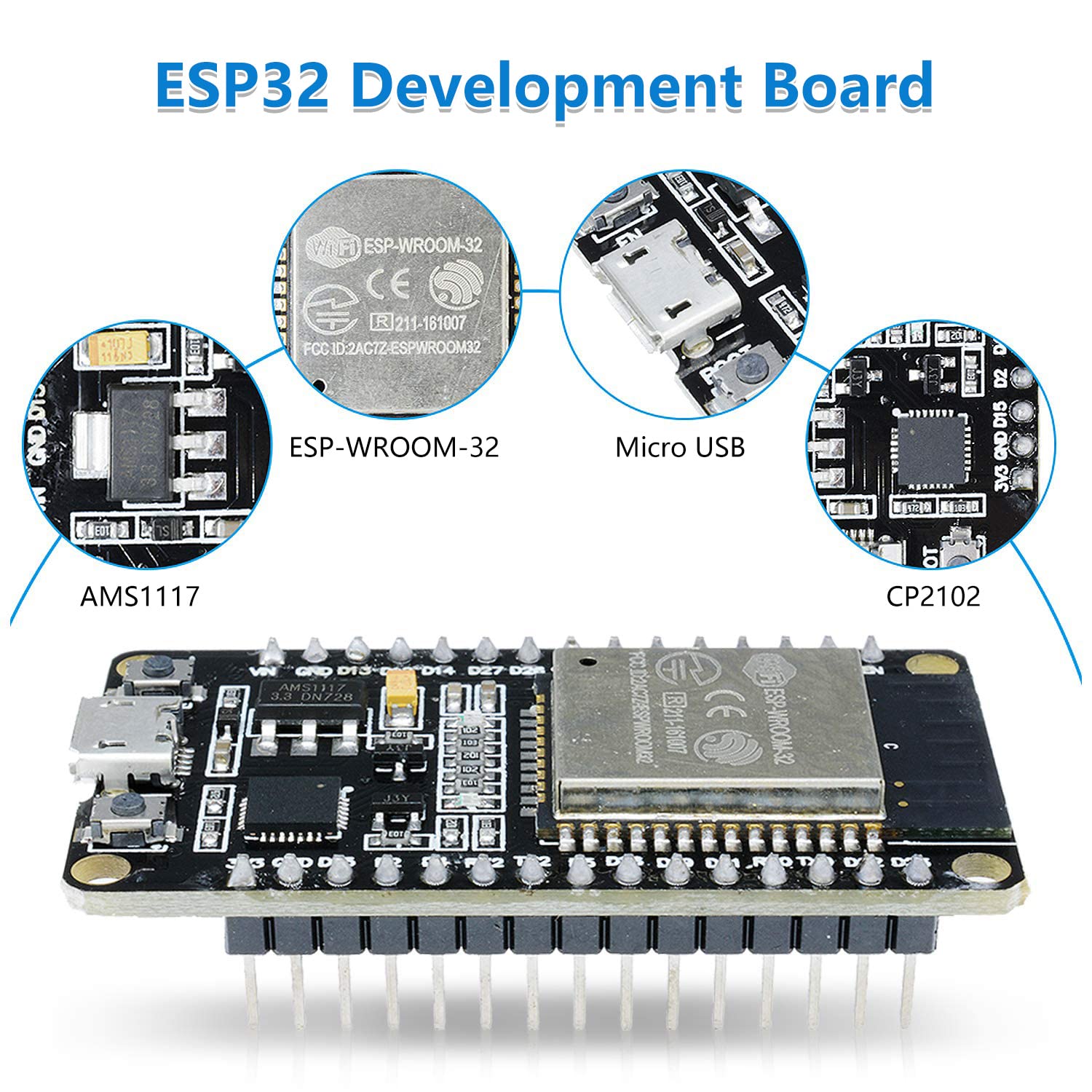 6 Pack Esp Wroom 32 Development Board, Aideepen Esp32S Esp32 Development Board 2.4Ghz Dual Core Compatible With Arduin0, Nodemcu