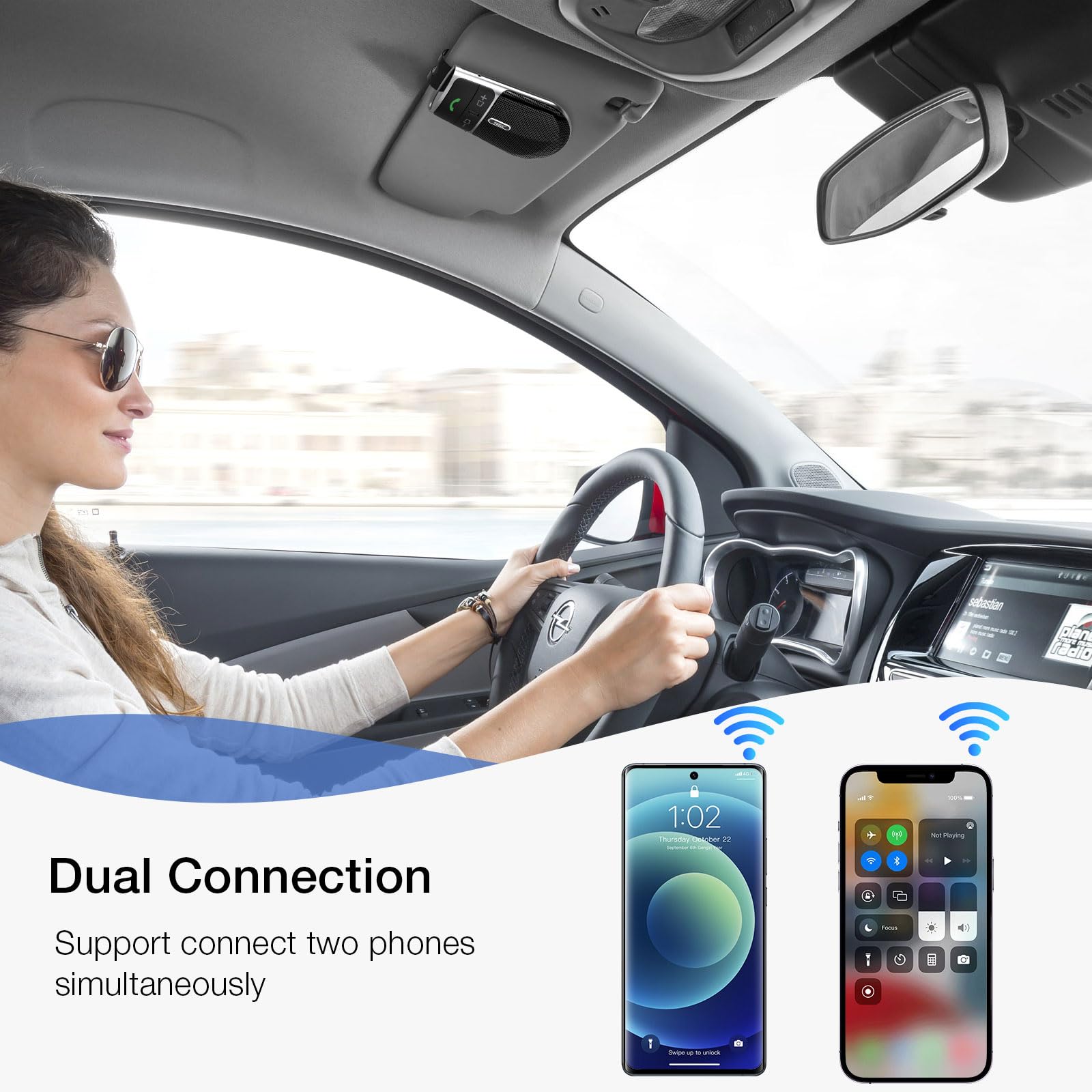 Bluetooth Phone Speaker For Car, Sunitec Hands Free Bluetooth Car Speaker For Cell Phone, Support Siri Google Voice Assistant, A