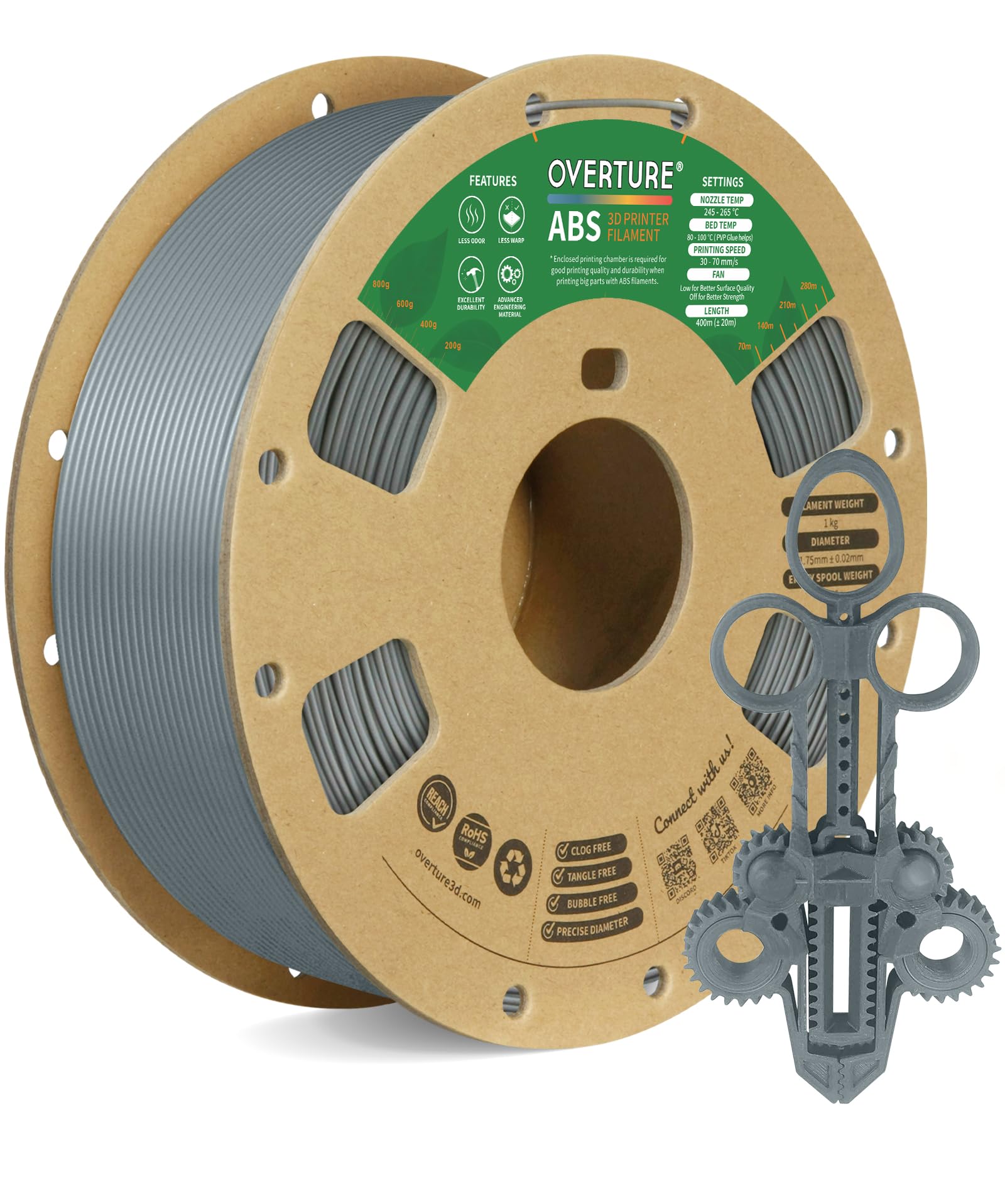 Overture Abs Filament 1.75Mm, Abs 1Kg Spool (2.2Lbs),3D Printer Filament,Dimensional Accuracy +/  0.03 Mm, Fit Most Fdm Printer