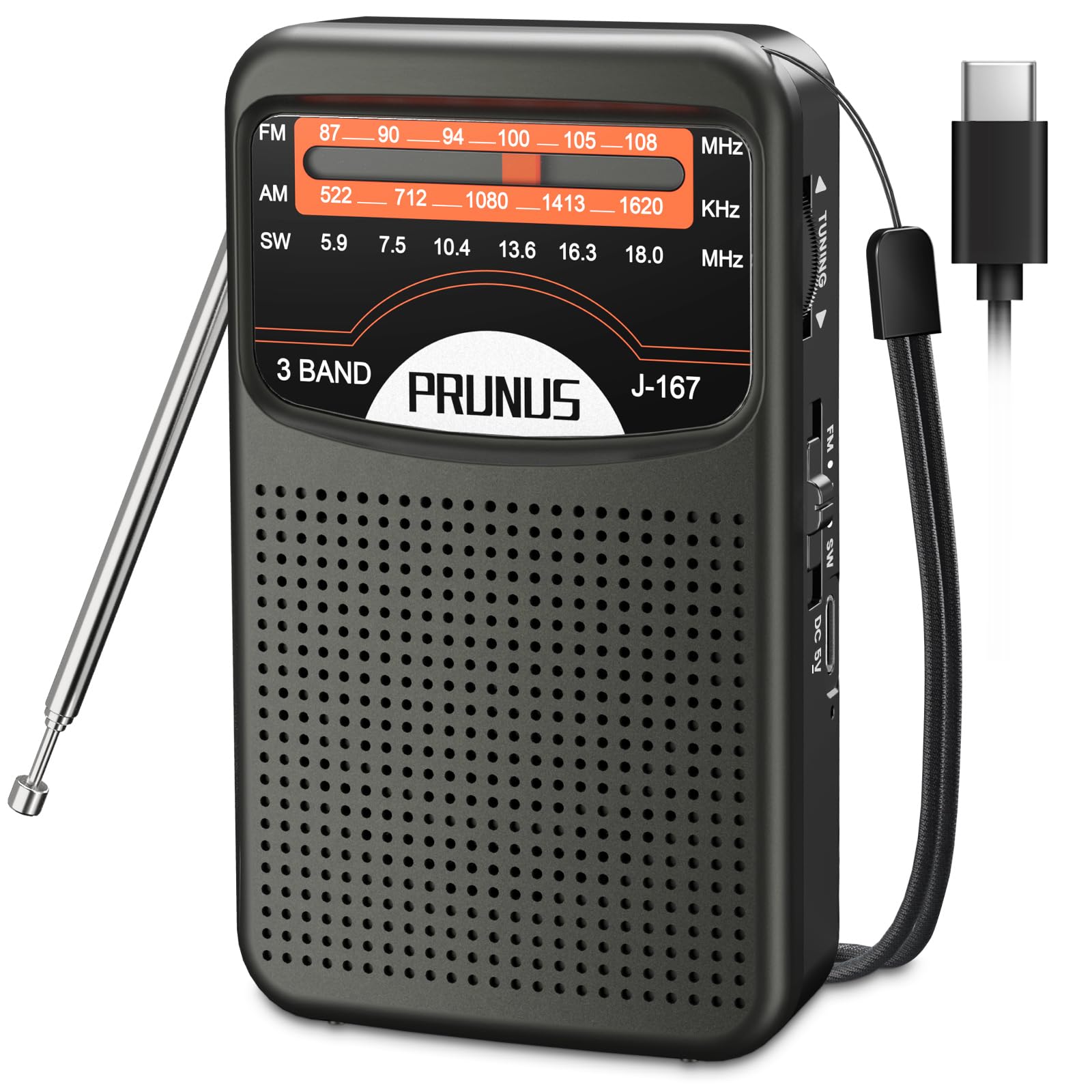 Prunus Portable Radio Am Fm With Rechargeable Battery, Earphone Jack, Handheld Radio, Excellent Reception, Knob Easy To Use, Tan