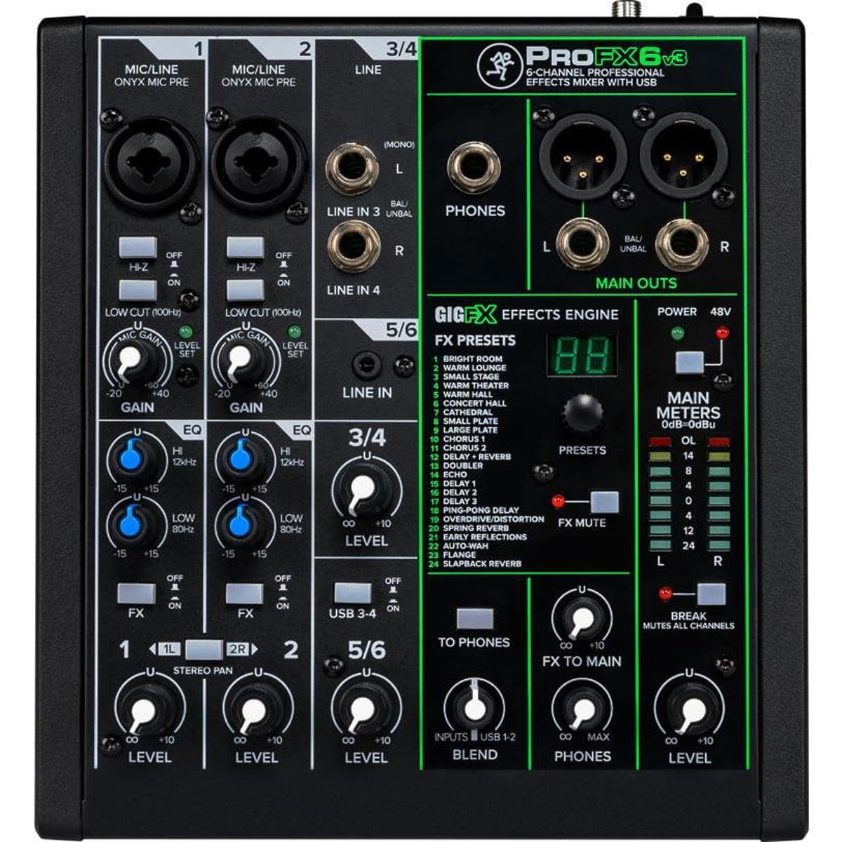 Mackie Profx6V3 6-Channel Professional Analog Mixer With Usb, Onyx Mic Preamps And Gigfx Effects Engine