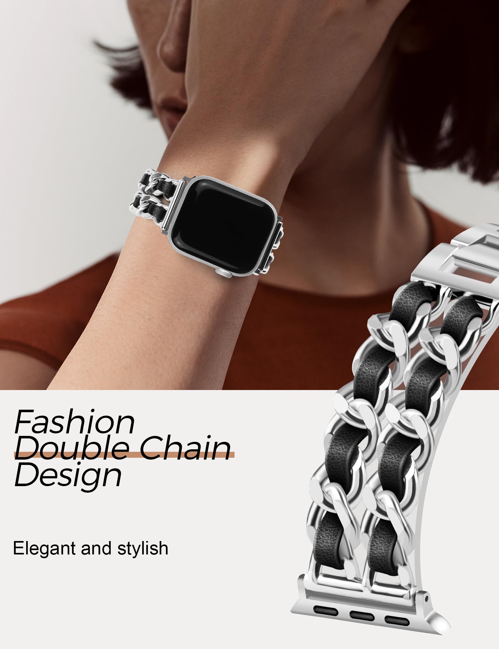 Jr.Dm Silver Watch Bands For Women Compatible With Apple Watch Band Leather 38Mm 40Mm 41Mm 42Mm (S10) Adjustable Metal Band Cowb