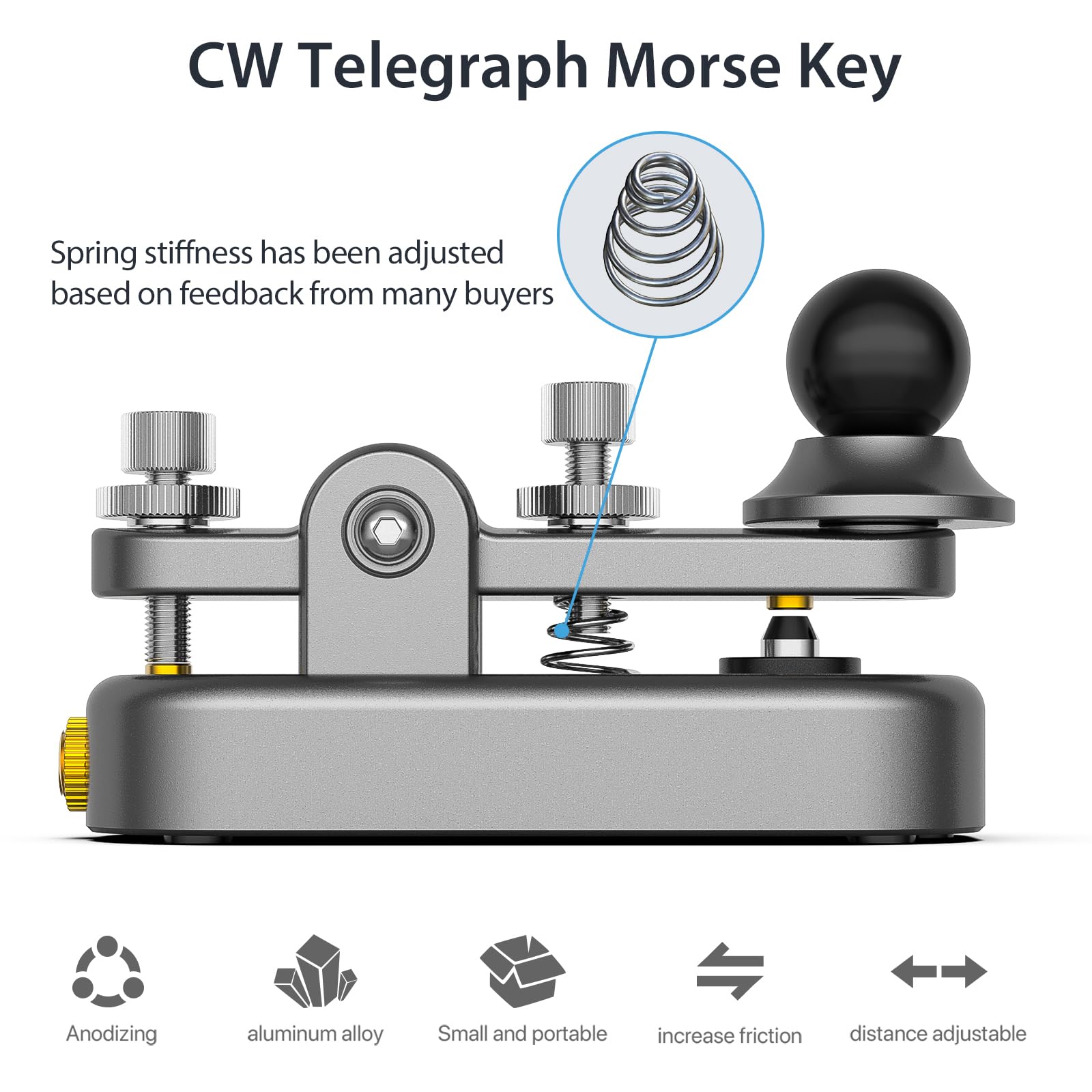 Mini Morse Radio Key Cw Ham Send Telegram Double Paddle Morse Code Key With Aluminum Alloy Body Base Grey(S)