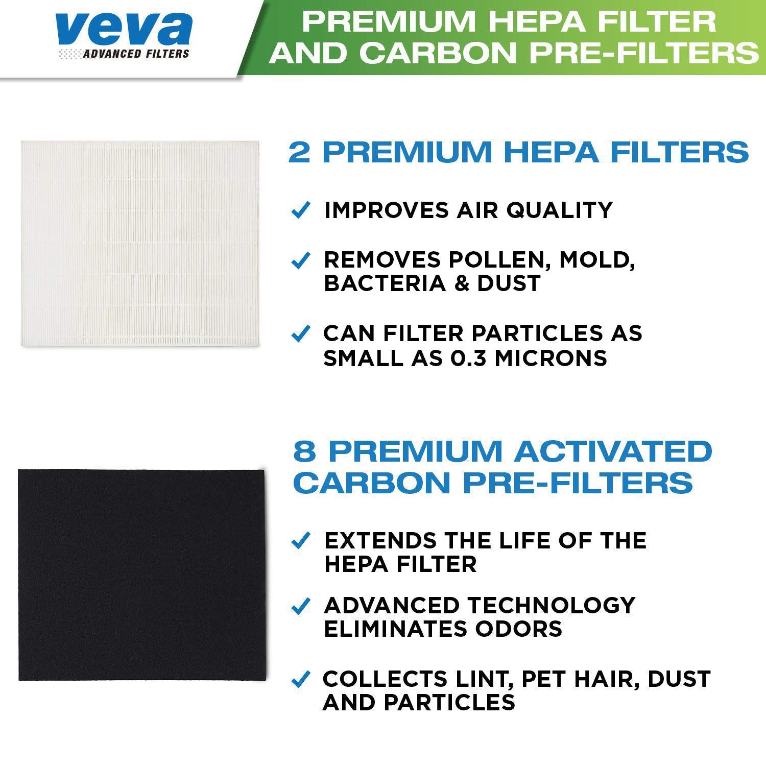 Veva Hepa Filters Compatible With Coway Airmega Ap 1512Hh   2 Pack Hepa Air Purifier Filters With 8 Charcoal Pre Filters Compati