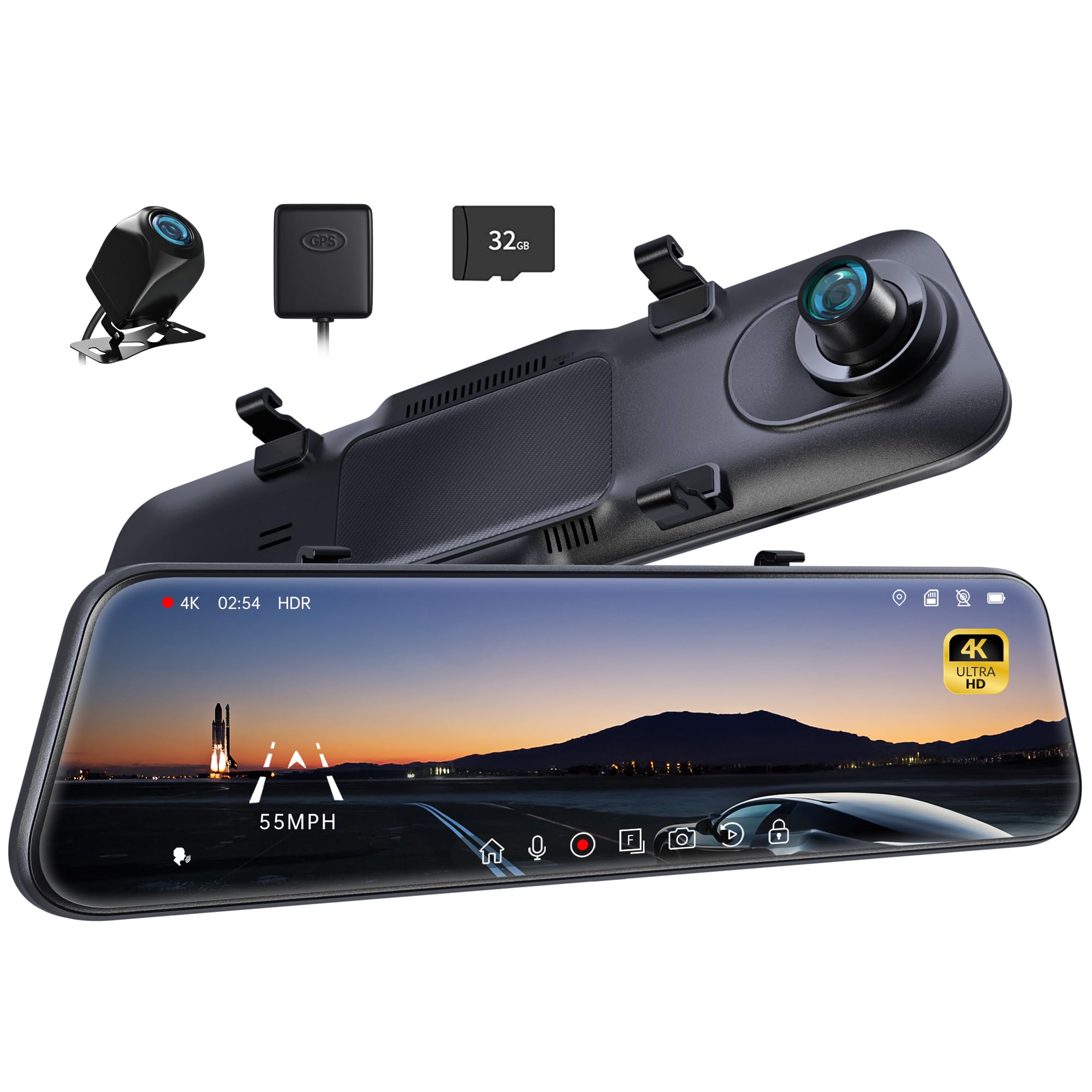 Pelsee P12 Pro 4K Mirror Dash Cam, 12'' Rear View Mirror Camera Smart Driving Assistant W/Adas And Bsd,2160P Front And Rear Came