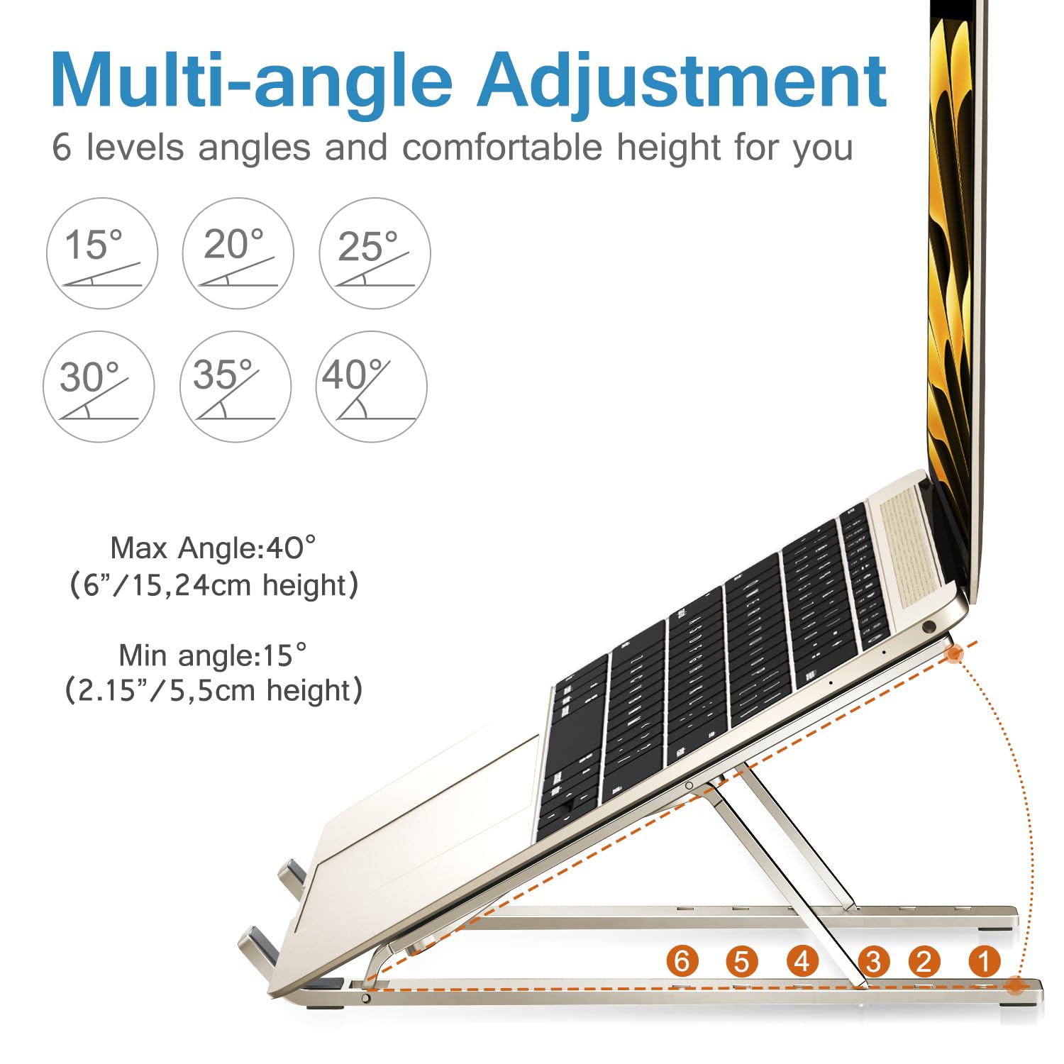 Ivoler Laptop Stand, Laptop Holder Riser Computer Tablet Stand, 6 Angles Adjustable Aluminum Ergonomic Foldable Portable Desktop Holder Compatible With Macbook,Ipad, Hp, Dell10 15.6� Starlight