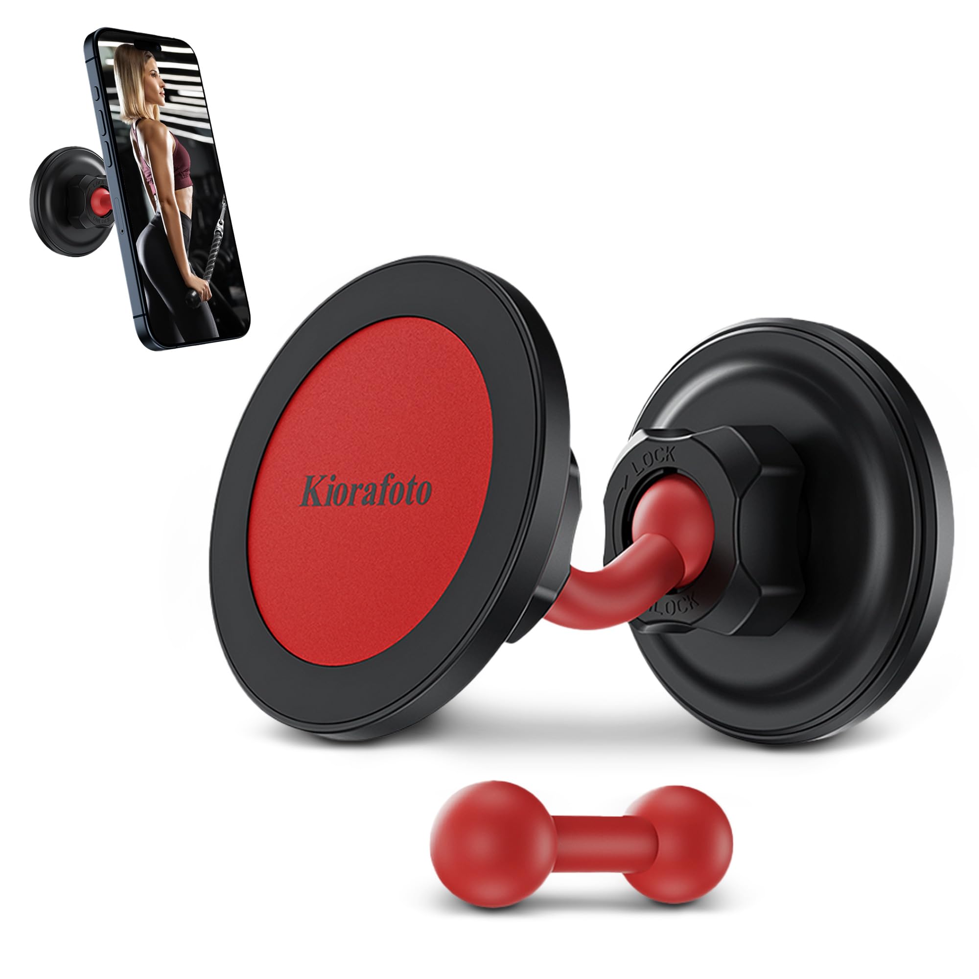 Kiorafoto Dual Magnetic Phone Holder For Magsafe,360 Rotation Gym Magnetic Phone Holder Mount, Gym Cell Phone Holder With Double