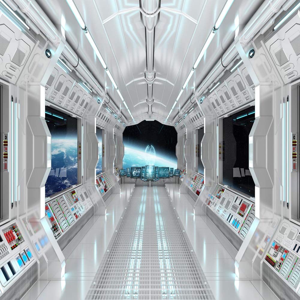 Lywygg 8X8Ft Vinyl Spaceship Interior Background Futuristic Science Fiction Photography Backdrops Spacecraft Cabin Photo Shoot S