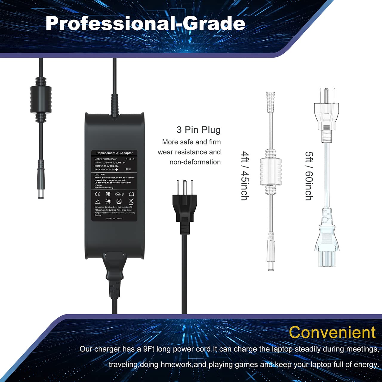 90W Laptop Charger For Dell Latitude E6430 E6440 E6410 E6420 E6230 E6330 E6400 E6500 E6520 E6530 E6510 E7250 E7440, Precision M2