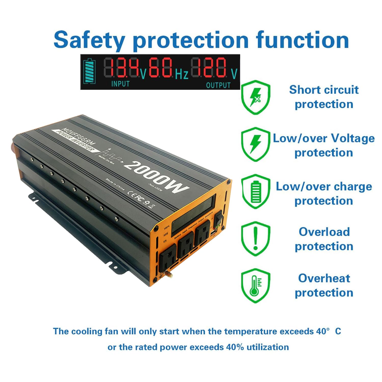 2000 Watt Power Inverter Converter, Car/Truck/Rv 12V Dc To 110V Ac Converter, With Led Display, 3Ac Outlets, Usb Port