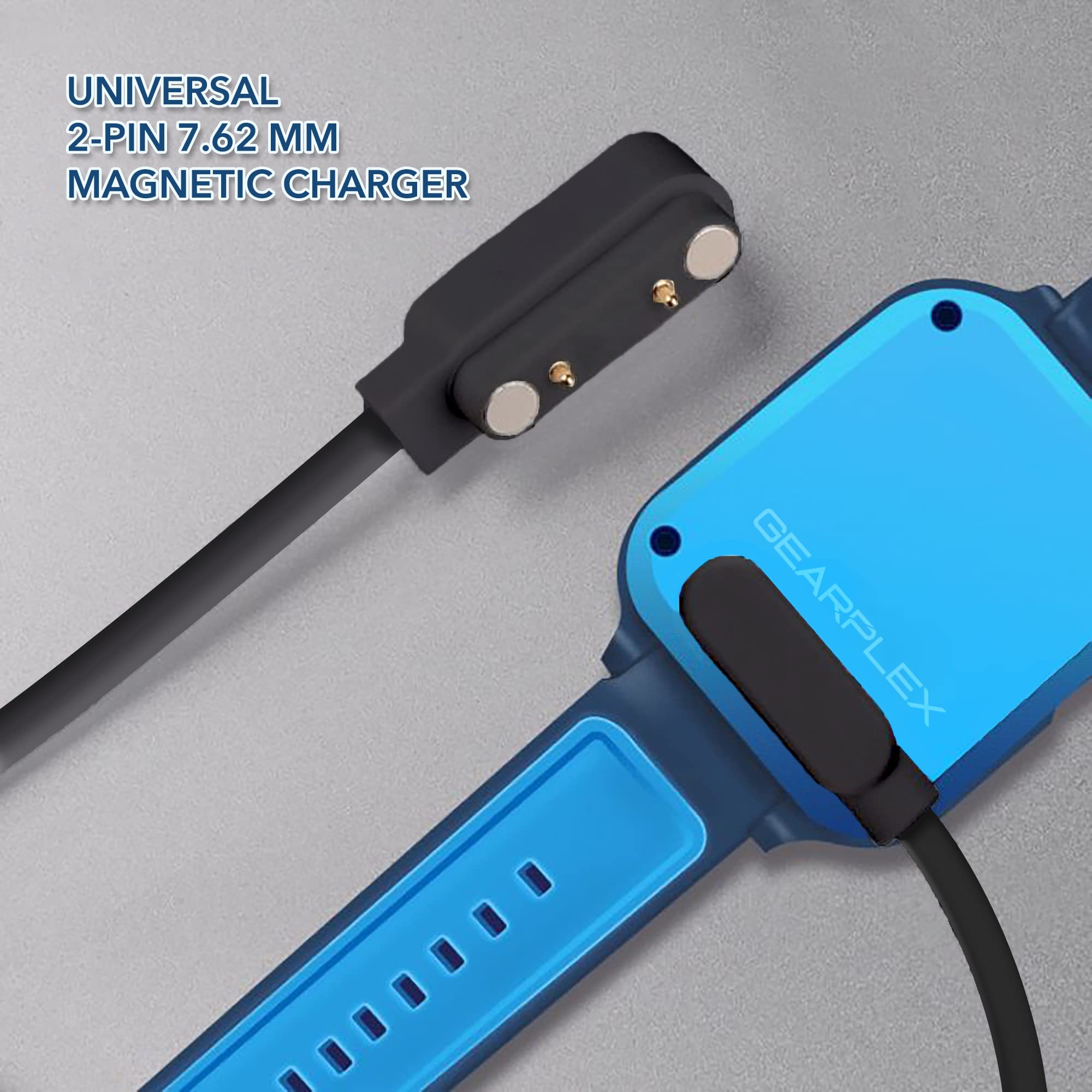 Gearplex Charging Usb Cable (2 Pin Magnetic) For Smart Watch Bluetooth Devices Black (Size- 7.62 Mm- 2 Pack)