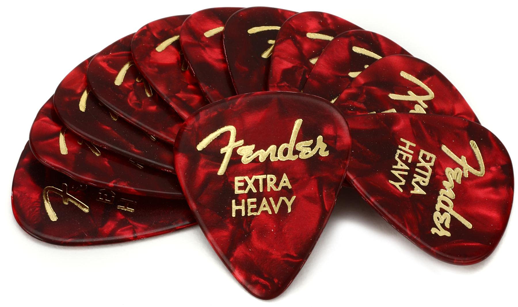 Fender Premium Celluloid Guitar Picks 351 Shape, Red Moto, Extra Heavy, 12 Pack