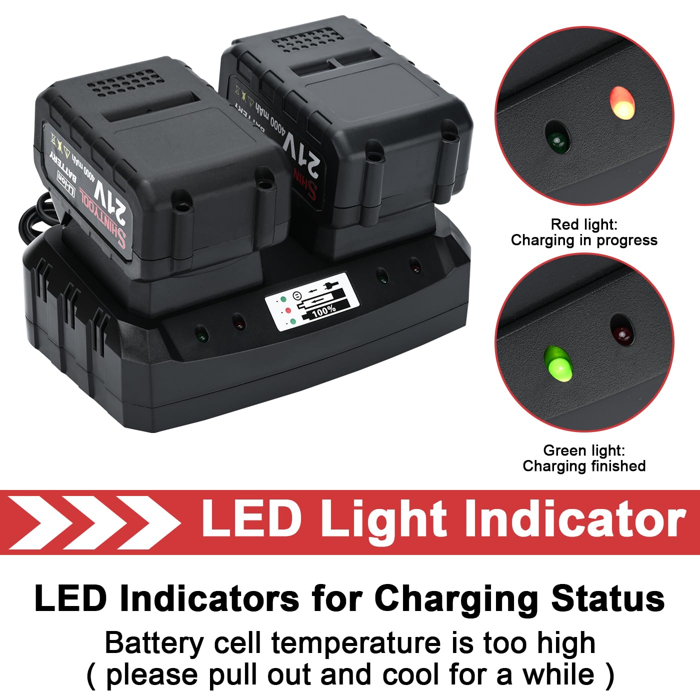 21V Battery Dual Port Quick Charger Base, Dual Rapid Charger Compatible 21V Lithium Ion Battery By Shintyool (Battery Not Includ