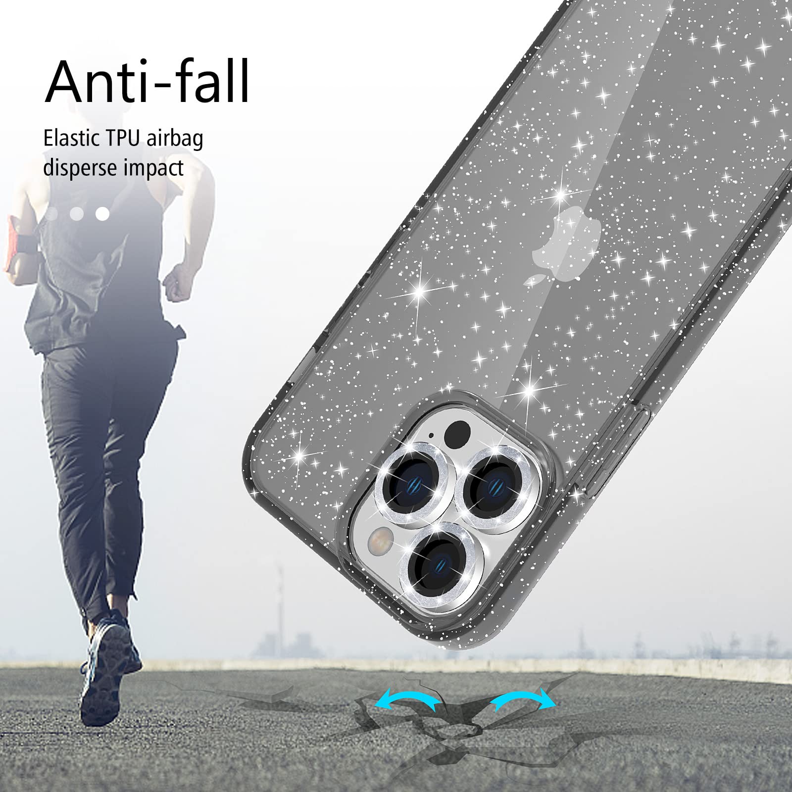 Jasmeas Design For Iphone 13 Pro Max Case Glitter, With [2 Pack] Screen Protector & [3 Pack] Camera Lens Protector Sparkle Pc Ha