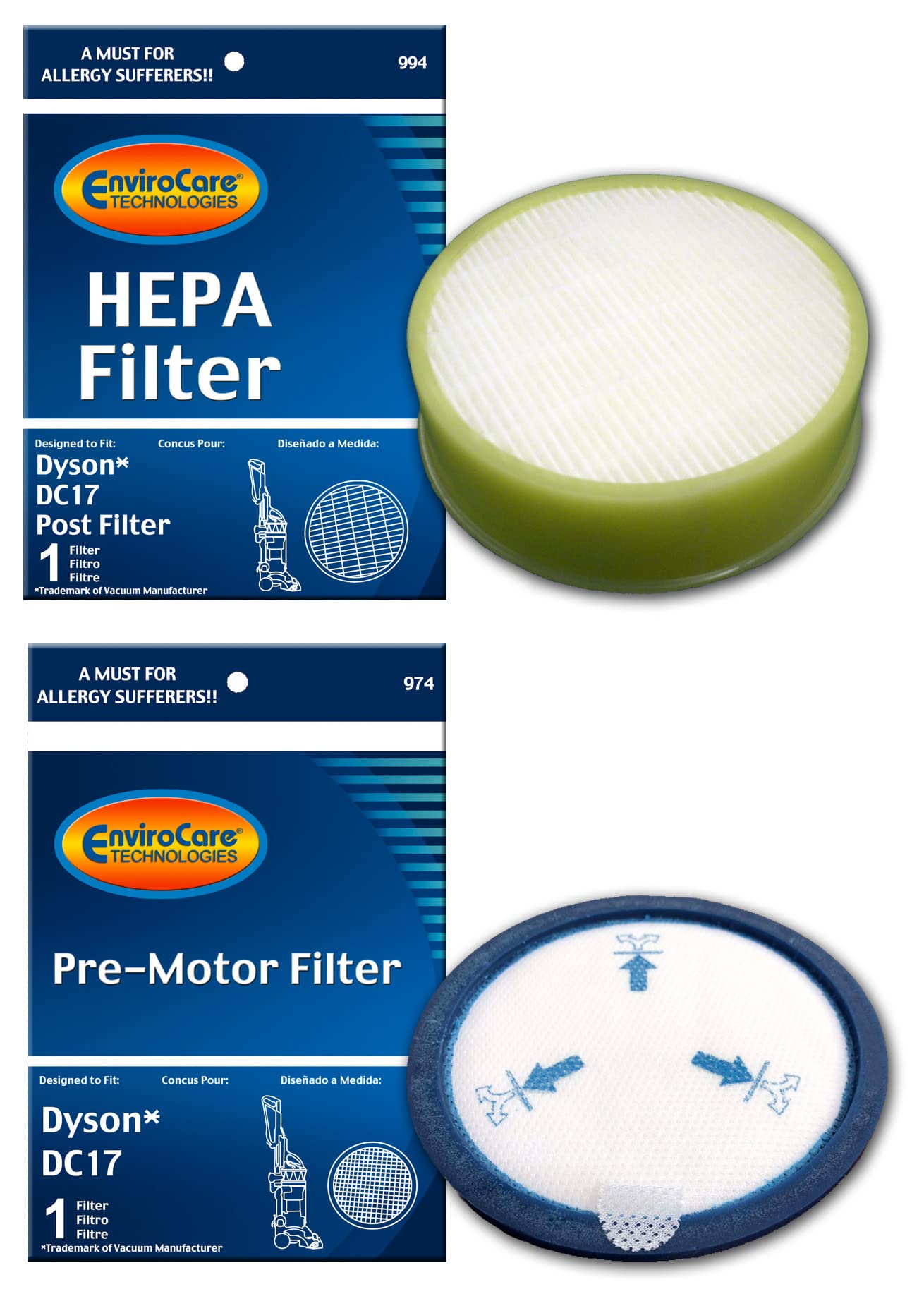 Envirocare Premium Replacement Pre Motor And Hepa Vacuum Cleaner Filters Designed To Fit Dyson Dc17 Machines