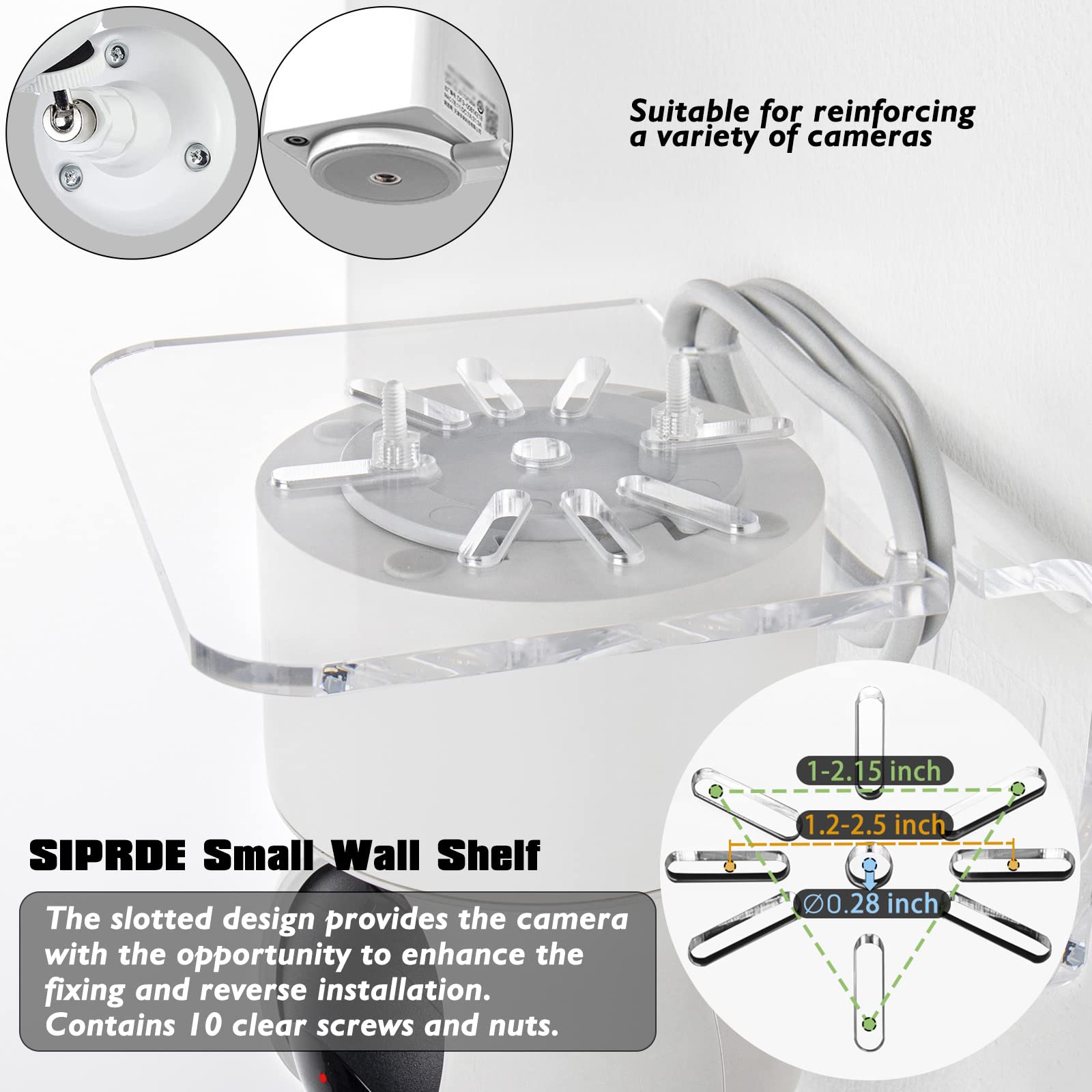 Siprde Acrylic Small Wall Shelf Set Of 3 For Security Cameras, Speakers, Baby Monitors & More   4'' Universal Adhesive Shelf Eas