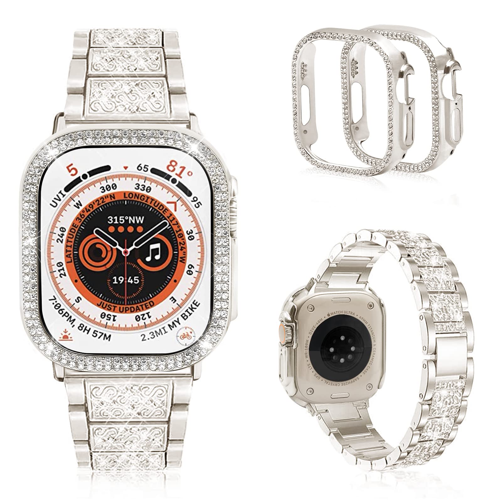 Mosonio Compatible With Apple Watch Band Ultra 2/ Ultra 49Mm With Case Women, Jewelry Replacement Metal Wristband With 2P Pc Pro