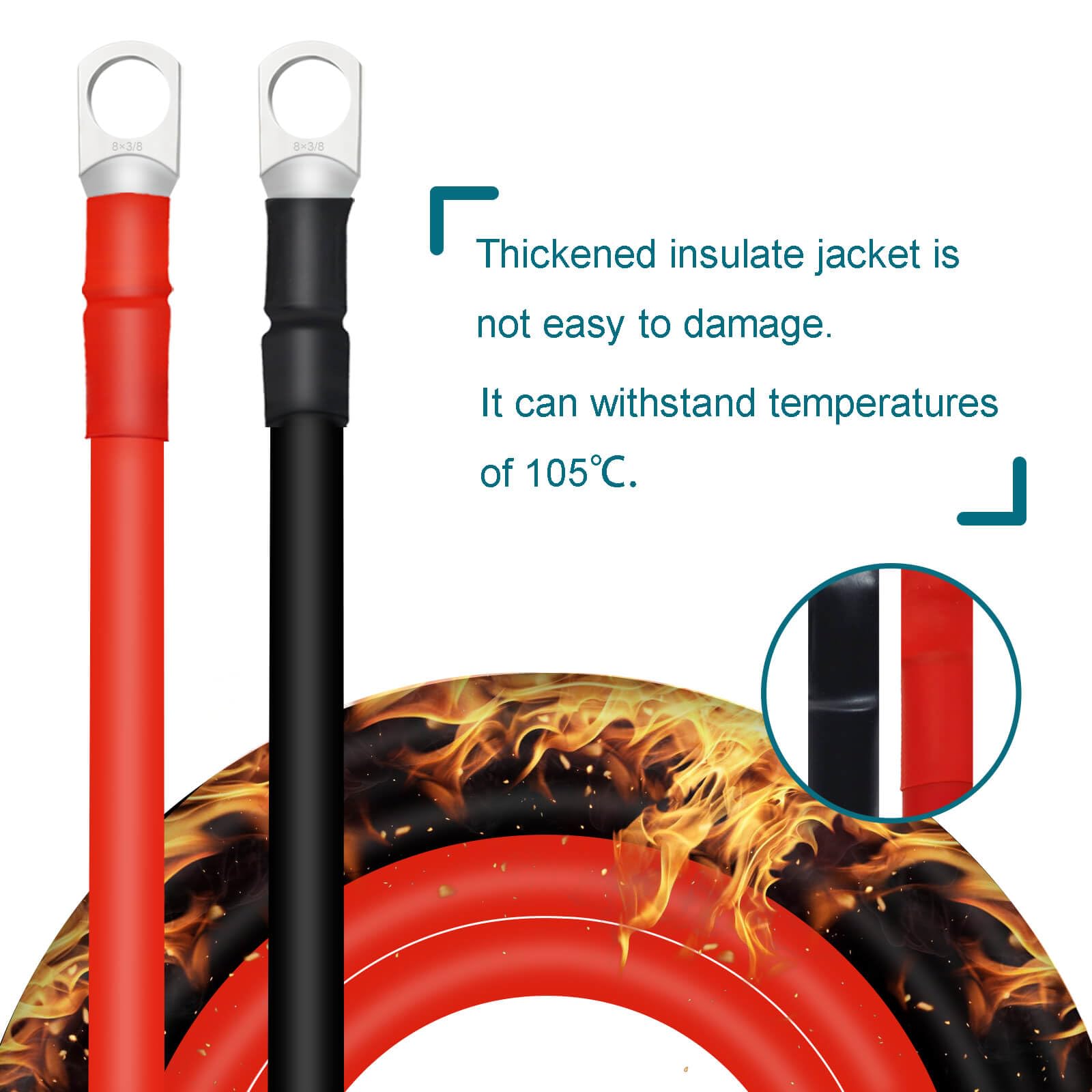 Qiatol 8 Awg Battery Cables With Terminals, 2Pcs Copper Battery Cables