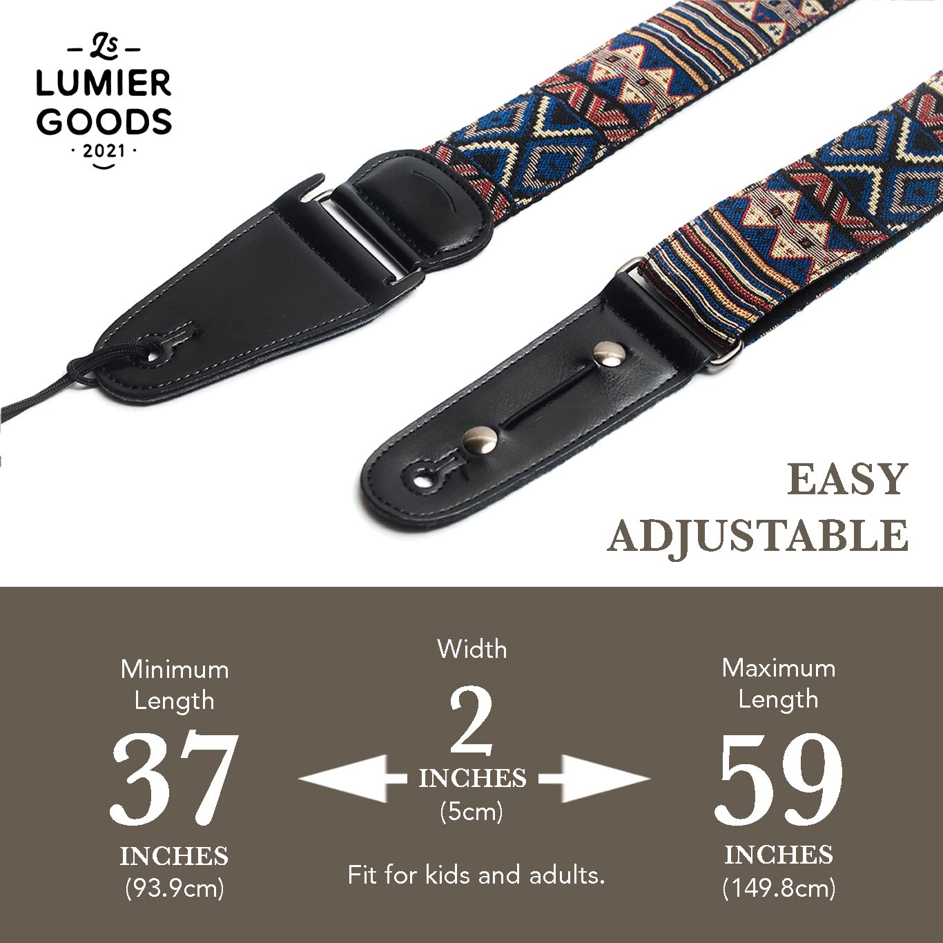 Guitar Strap For Bass, Electric & Acoustic Guitar, Strap Locks Included (Cobalt), (Lmr00 02)