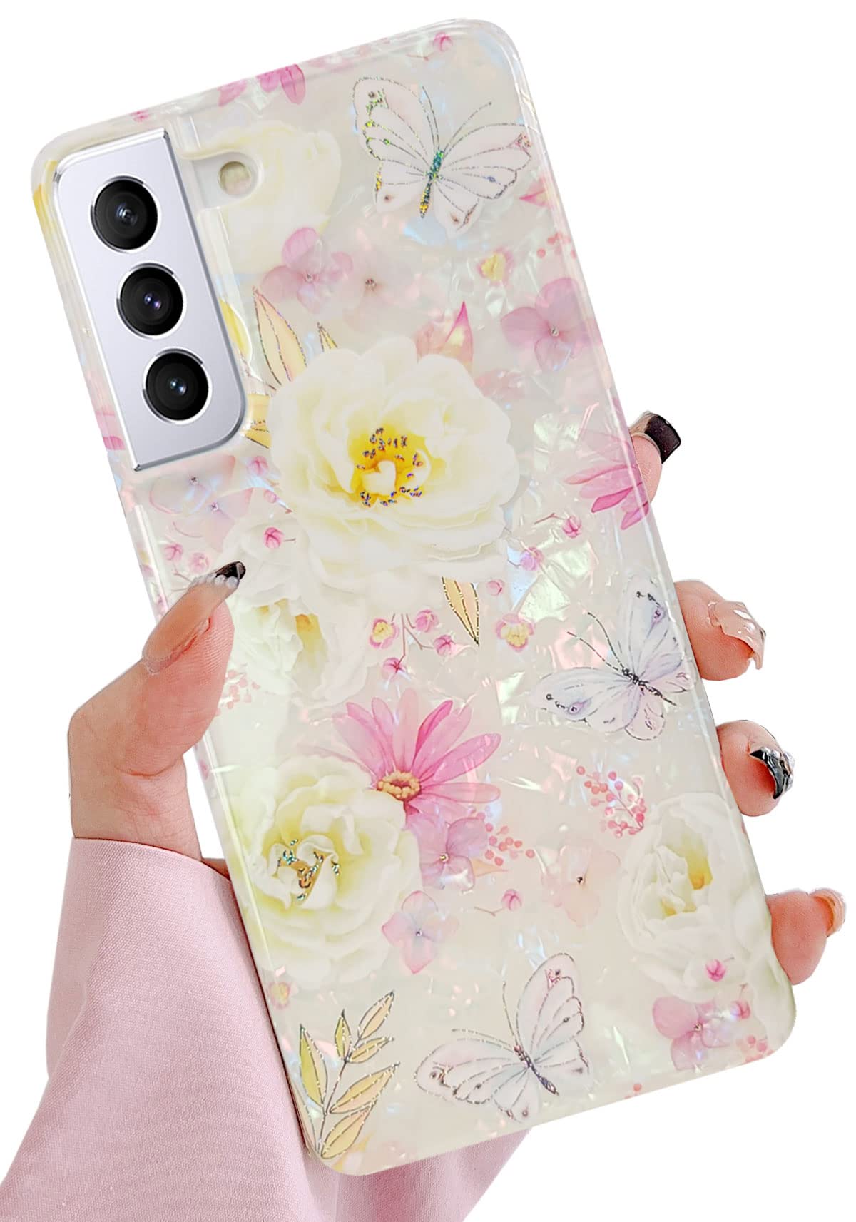 J.West Galaxy S21 5G 6.2'' Case, Luxury Sparkle Glitter Opal Design, Soft Silicone Slim Tpu Protective Cover For Women & Girls