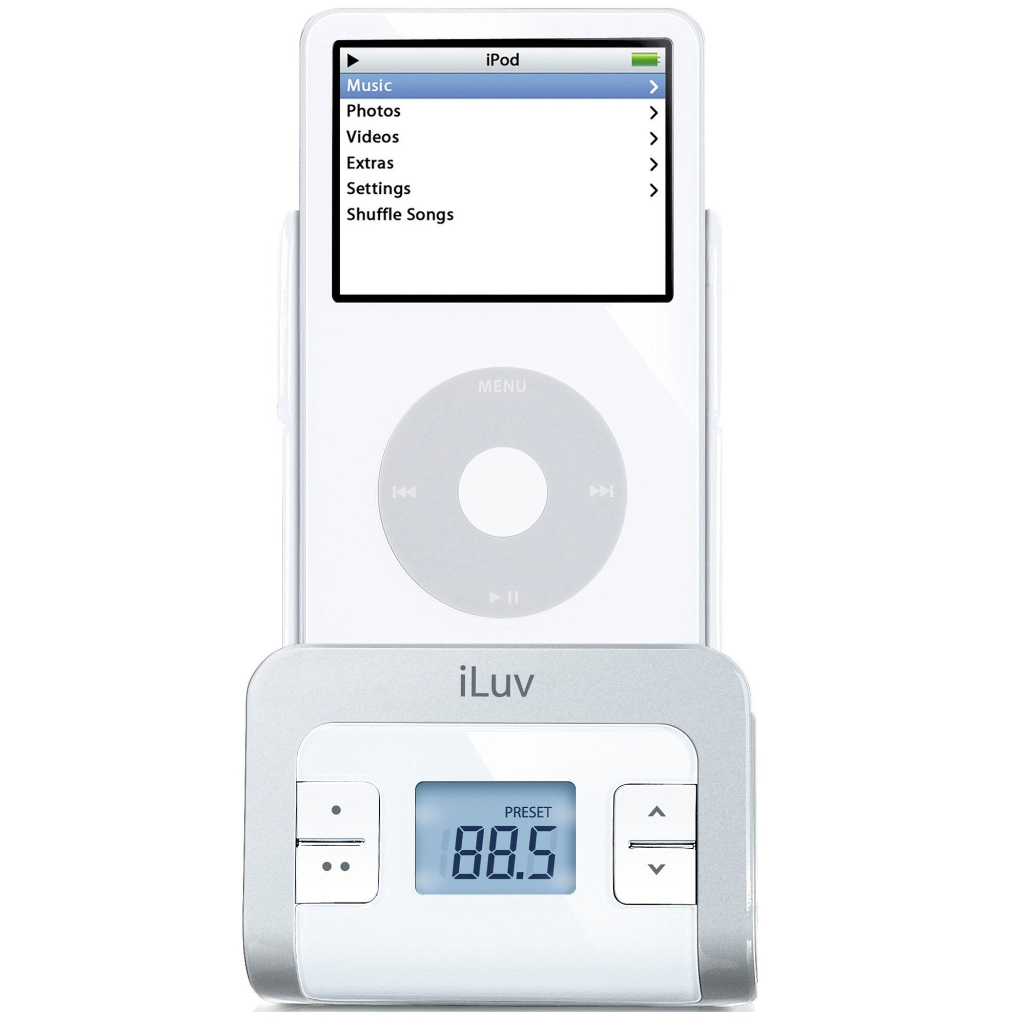 Iluv I707Wht Fm Transmitter With Integrated Car Adapter For Ipod
