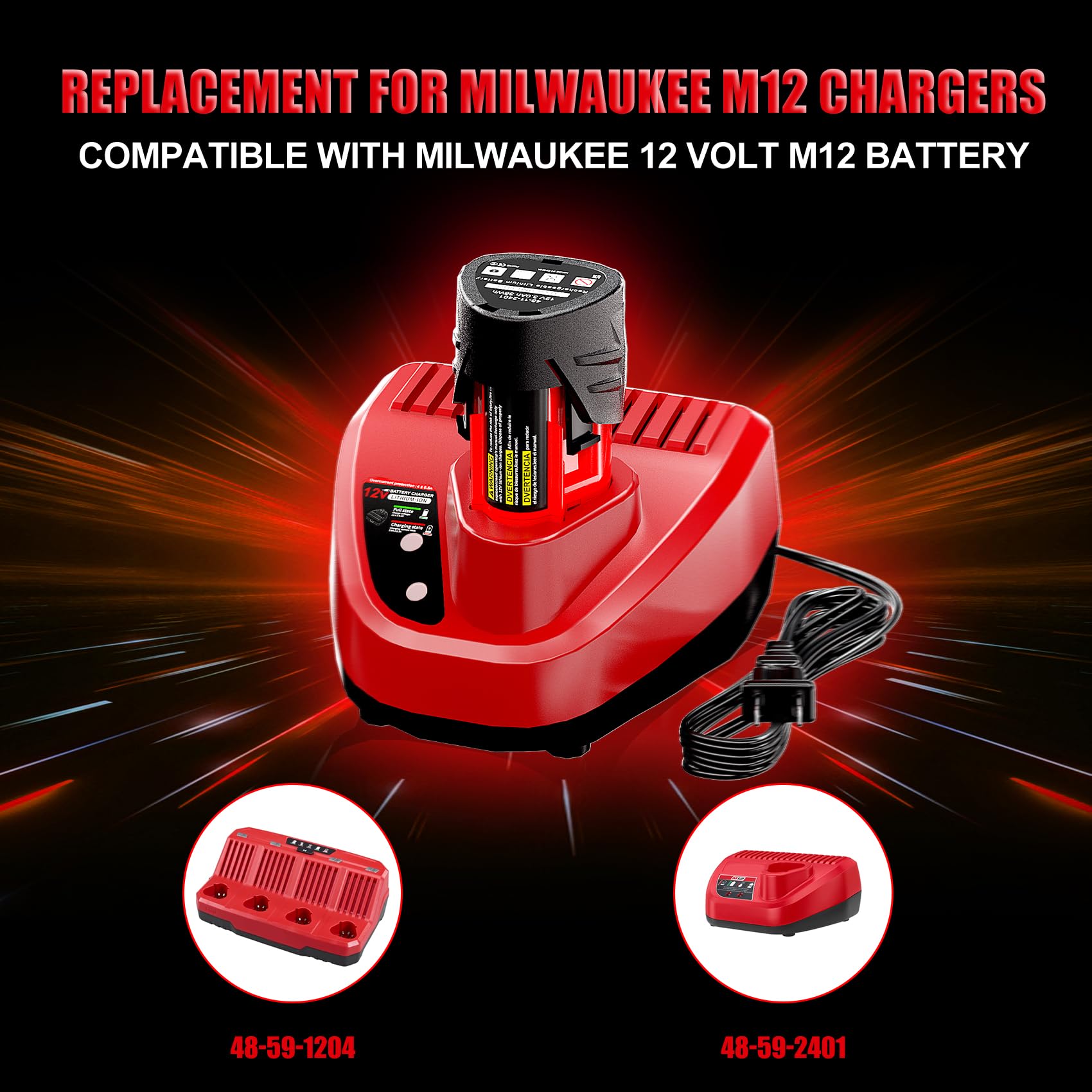 12V Rapid Charger Replacement For Milwaukee M 12 Battery Charger 48 59 2401 48 59 1204, Compatible With Milwaukee 12Volt Battery