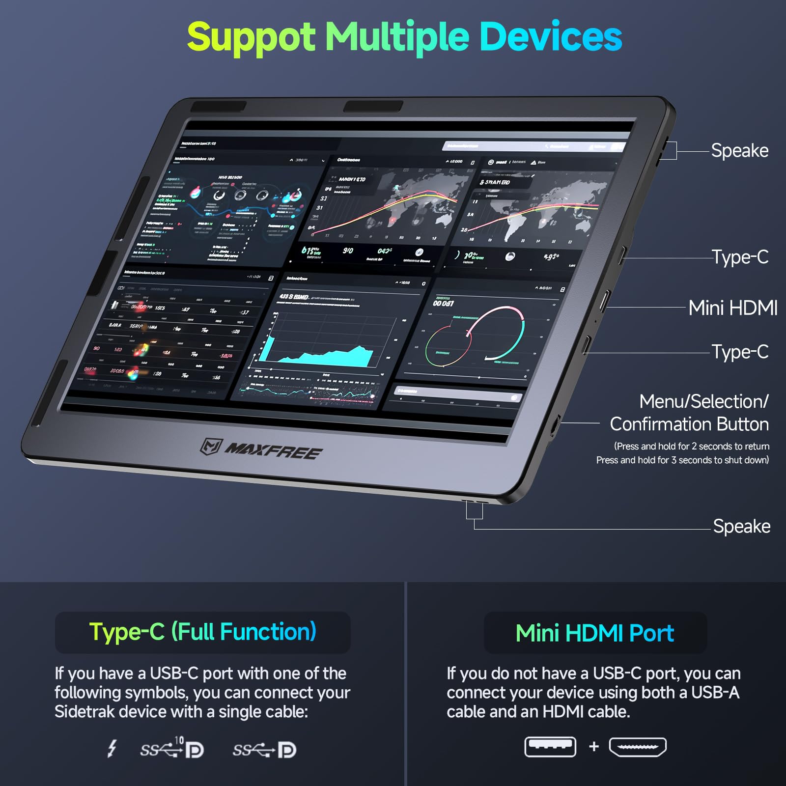 Maxfree F1 Laptop Screen Extender   14'' Fhd Laptop Monitor Extender Dual Screen With 360 Rotation Stand, Portable Monitor For L