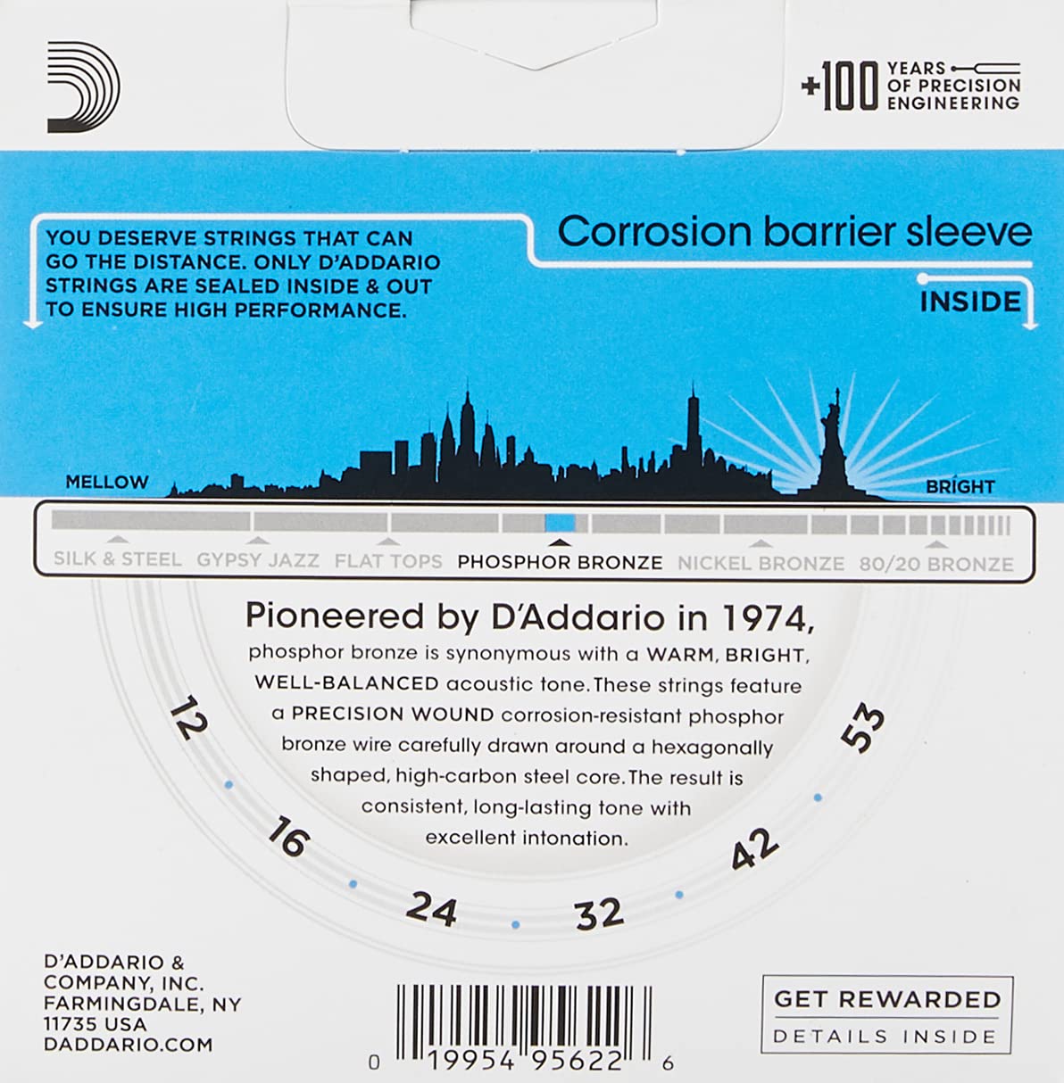 Daddario Guitar Strings   Phosphor Bronze Acoustic Guitar Strings   Ej16 5P   Rich, Full Tonal Spectrum   For 6 String Guitars