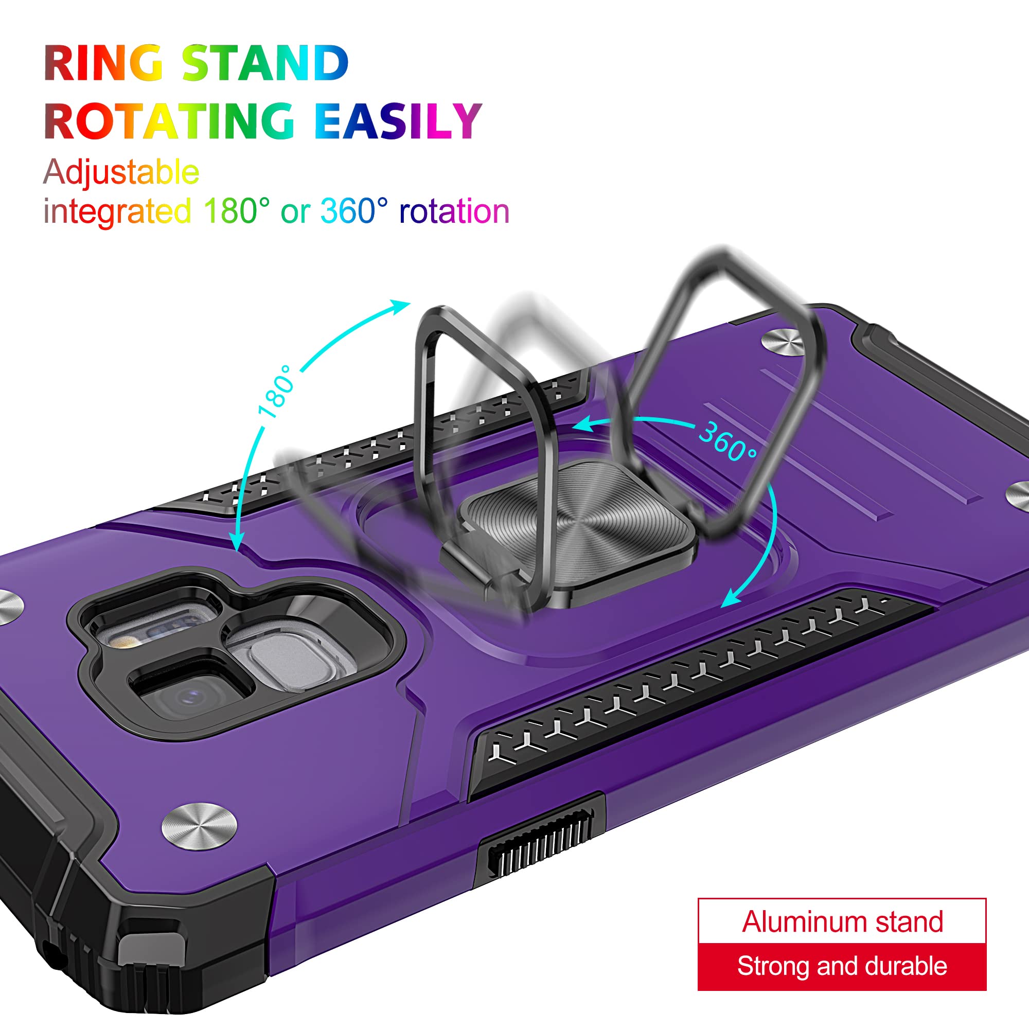 Aymecl Galaxy S9 Case With 3D Curved Hd Screen Protector[2 Pack], Military Grade Double Shockproof With Kickstand Protective Cas