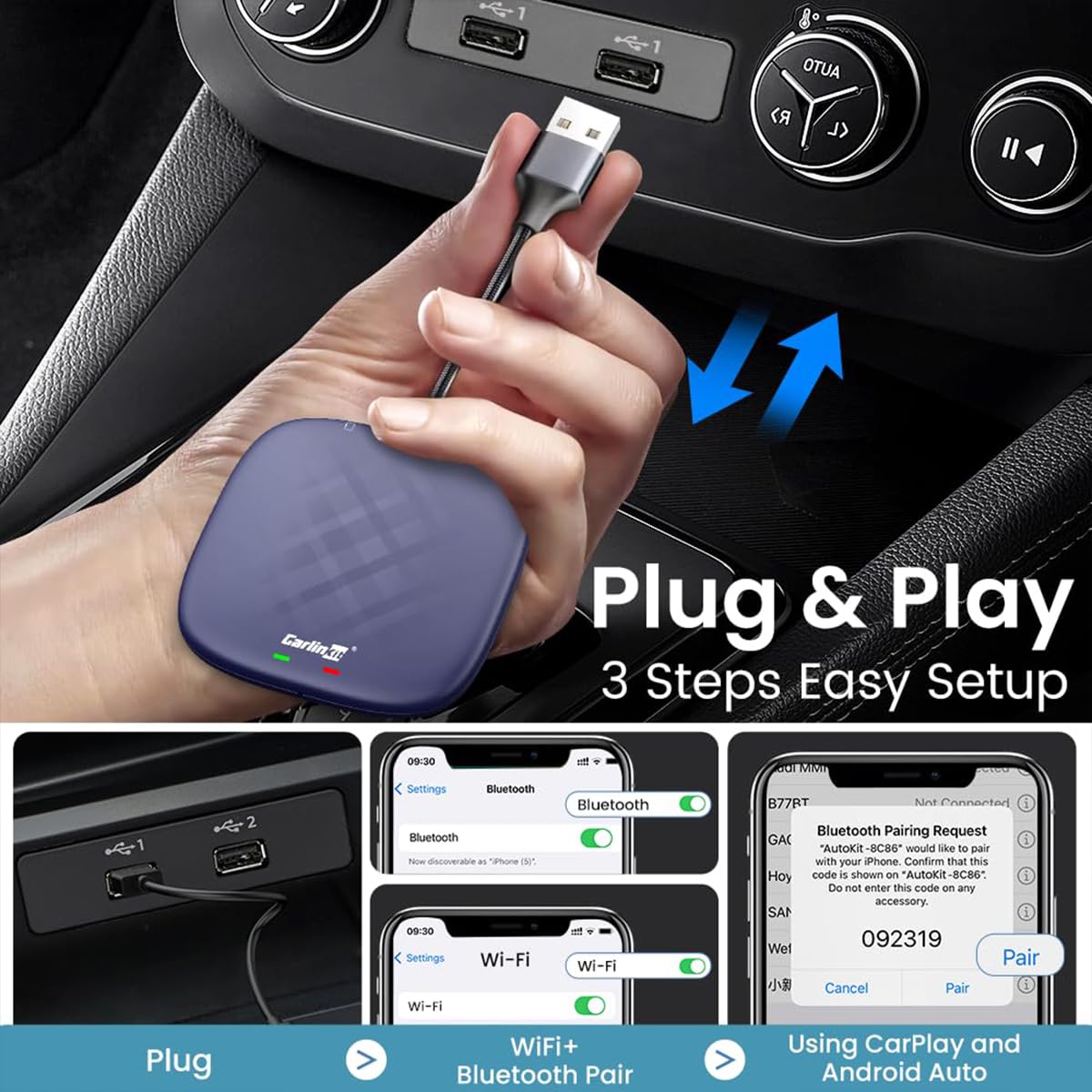 Carlinkit Carplay Ai Box Magic Box Android 13.0 System Wireless Carplay Adapter Android Auto Support Netflix Youtube Google Gps+Glonass 4G Network.For Iphone & Android Phone,Wired To Wireless,8G+128G
