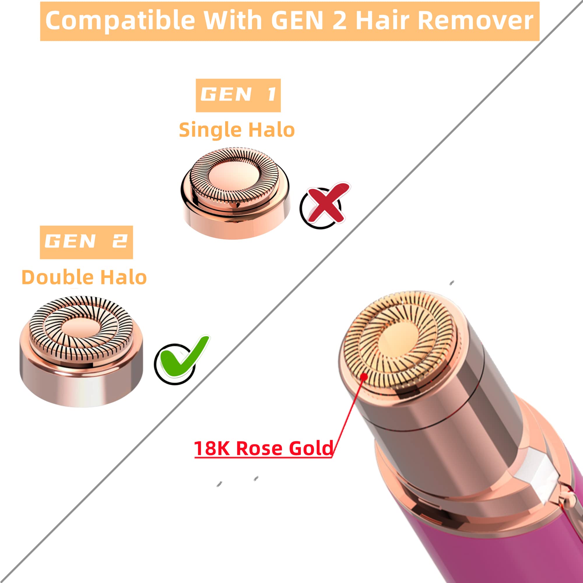 Women Facial Hair Remover Replacement Heads Gen 2 For Finishing Touch Flawless,Double Halo Face Razor Replacement Heads For Flaw