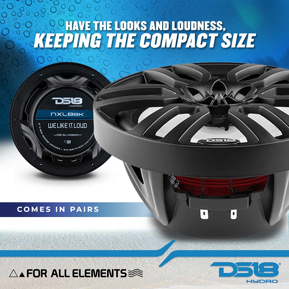 Ds18 Hydro Nxl-8 - High End Coaxial Speaker Pair - 2-Way Marine Speaker W/Integrated Rgb Lights - 375 Watts Peak Power - 100% Uv