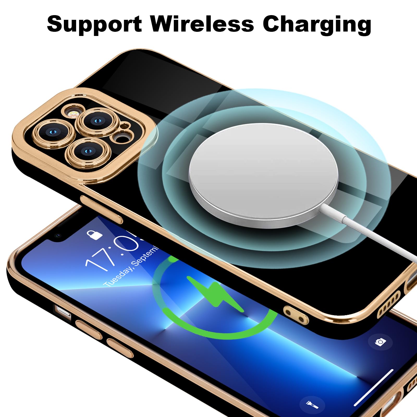 Lafunda Designed For Iphone 13 Pro Max Case, Luxury Plating Cases For Women Girls Cute Golden Edge Shockproof Tpu Bumper Cover W