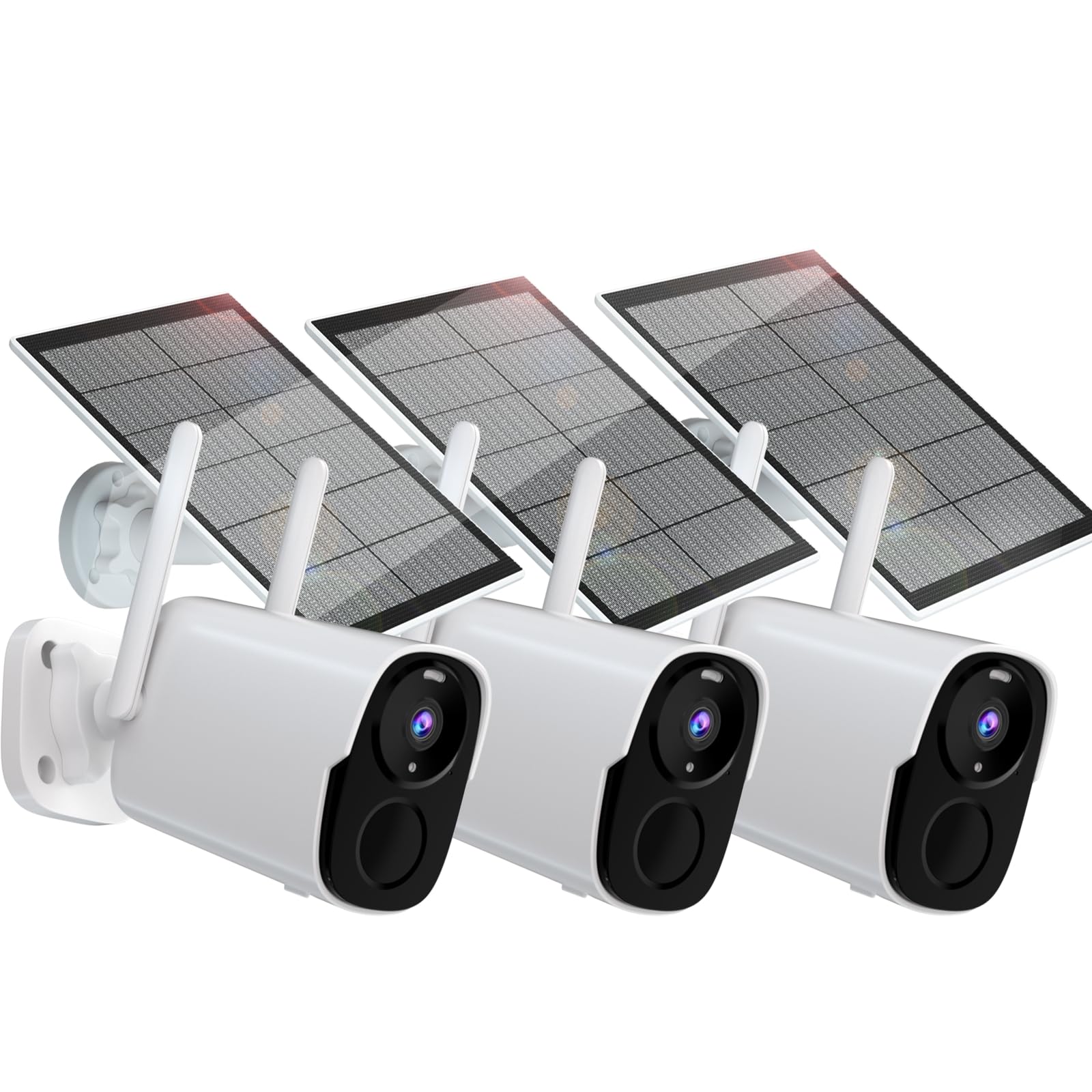 3Pc Solar Security Cameras Wireless Outdoor, 2K Battery Powered Camera For Home, Wifi Security Cameras With Color Night Vision, Ip66, 2 Way Audio, 120�Fov, Ai Motion Detection, Works/Alexa, Cloud/Sd