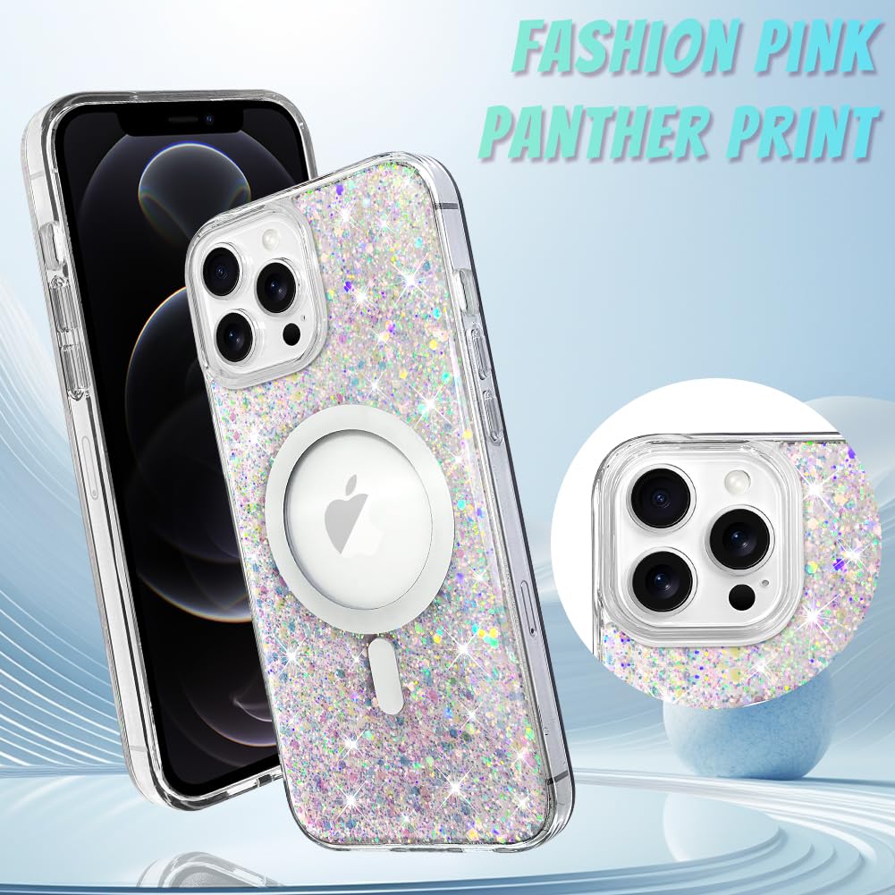 Bonoma For Iphone 12 Case, Sparkly Glitter Bling Back, Magnetic Support For Magsafe Shockproof Case, Crystal And Clear High Duty