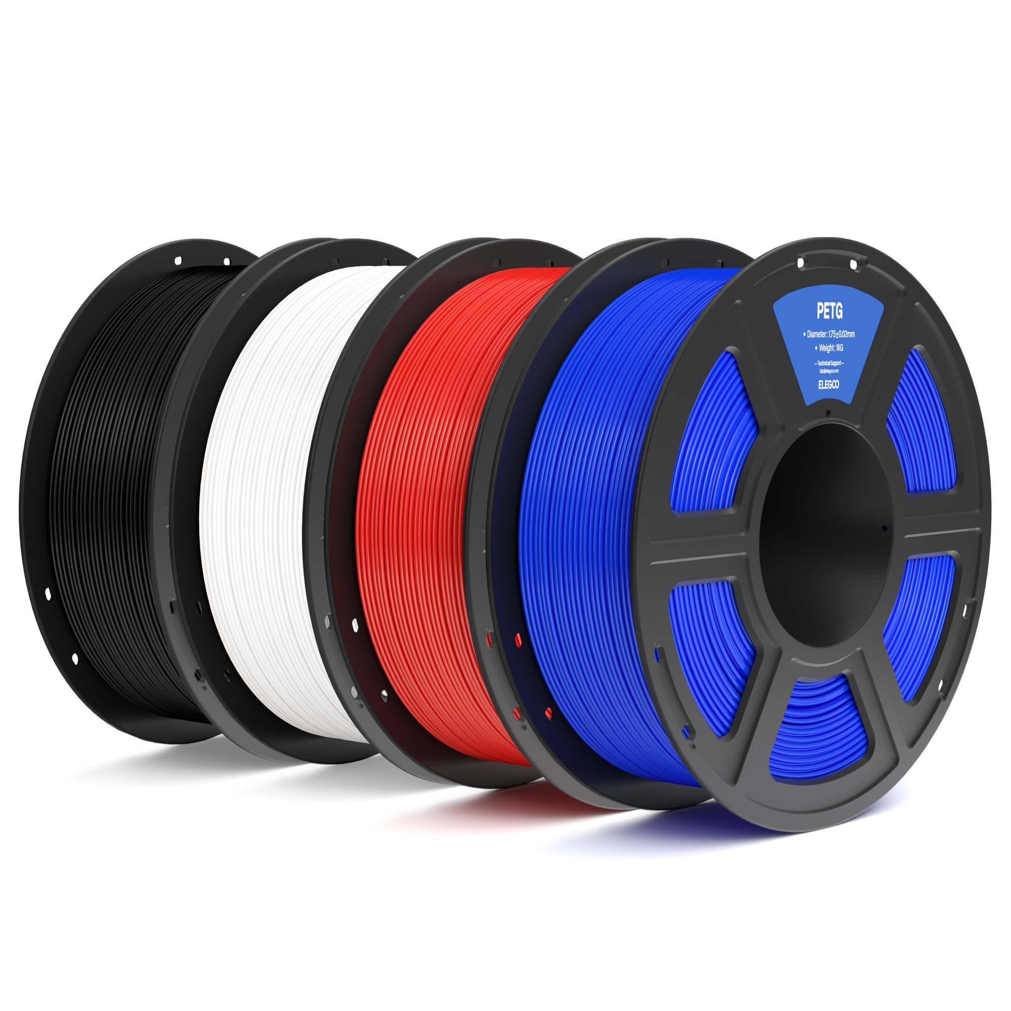 ELEGOO PETG Filament 1.75mm Bundle 4KG, 3D Printer Filament Dimensional Accuracy +/- 0.02 mm, 4pcs 1kg Spool(2.2lbs) Fits for Mo