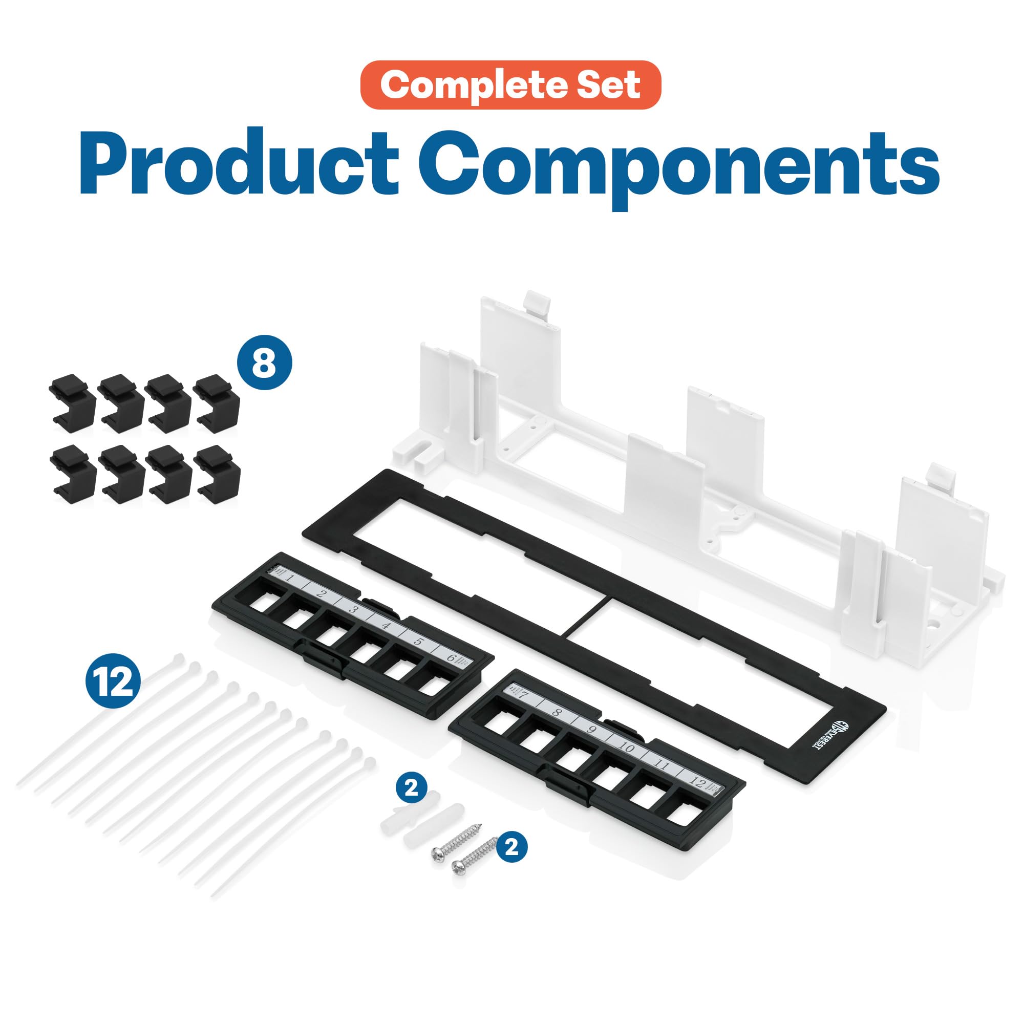 Everest Media Solutions 12 Port Keystone Patch Panel (1 Pack)   Use With Slim Profile Keystones Only (Wider Jacks May Not Fit Si