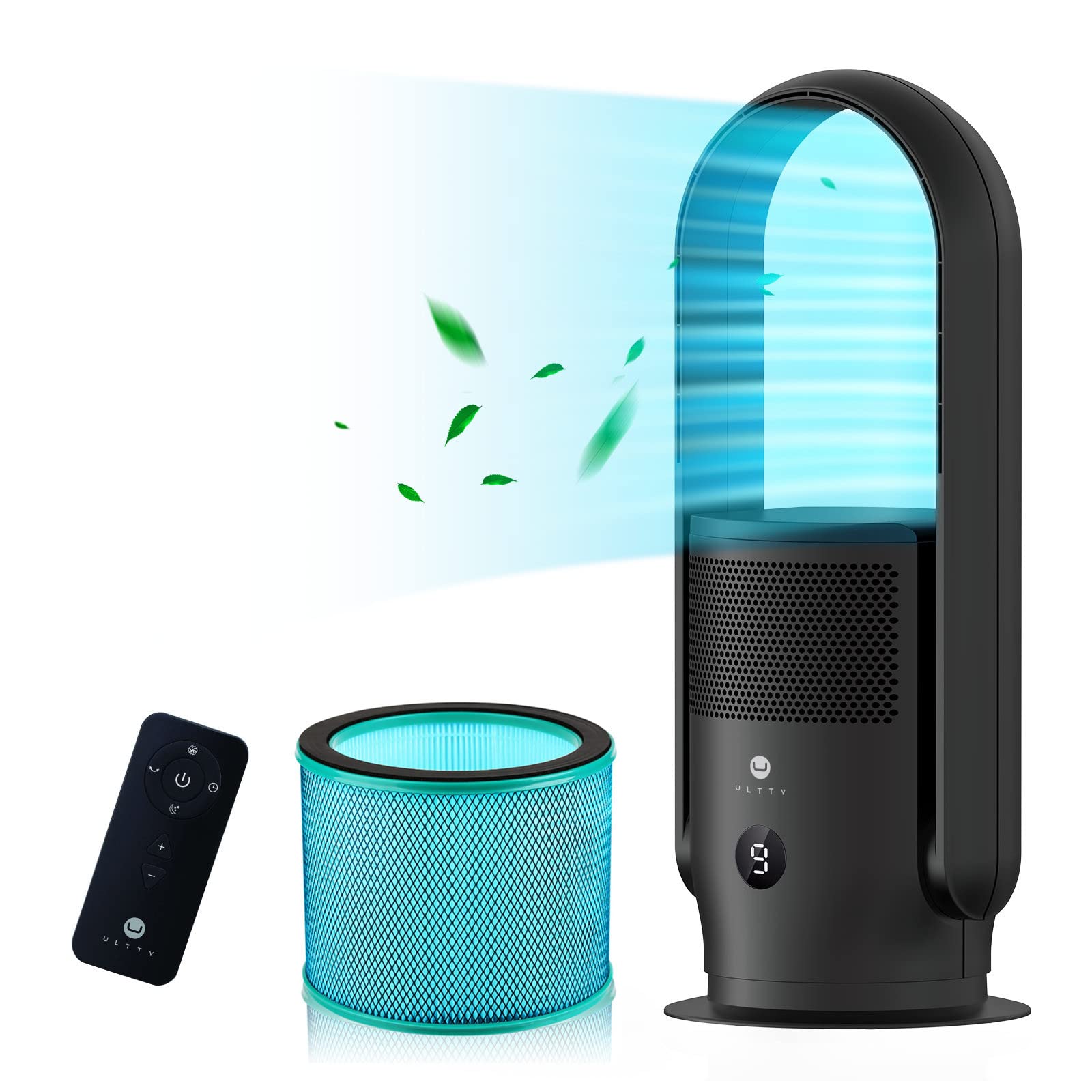 Ultty Bladeless Tower Fan And Air Purifier In One, 90 Oscillating Bladeless Fan With Remote, Touch, 8H Timer, Floor Fans For Bed
