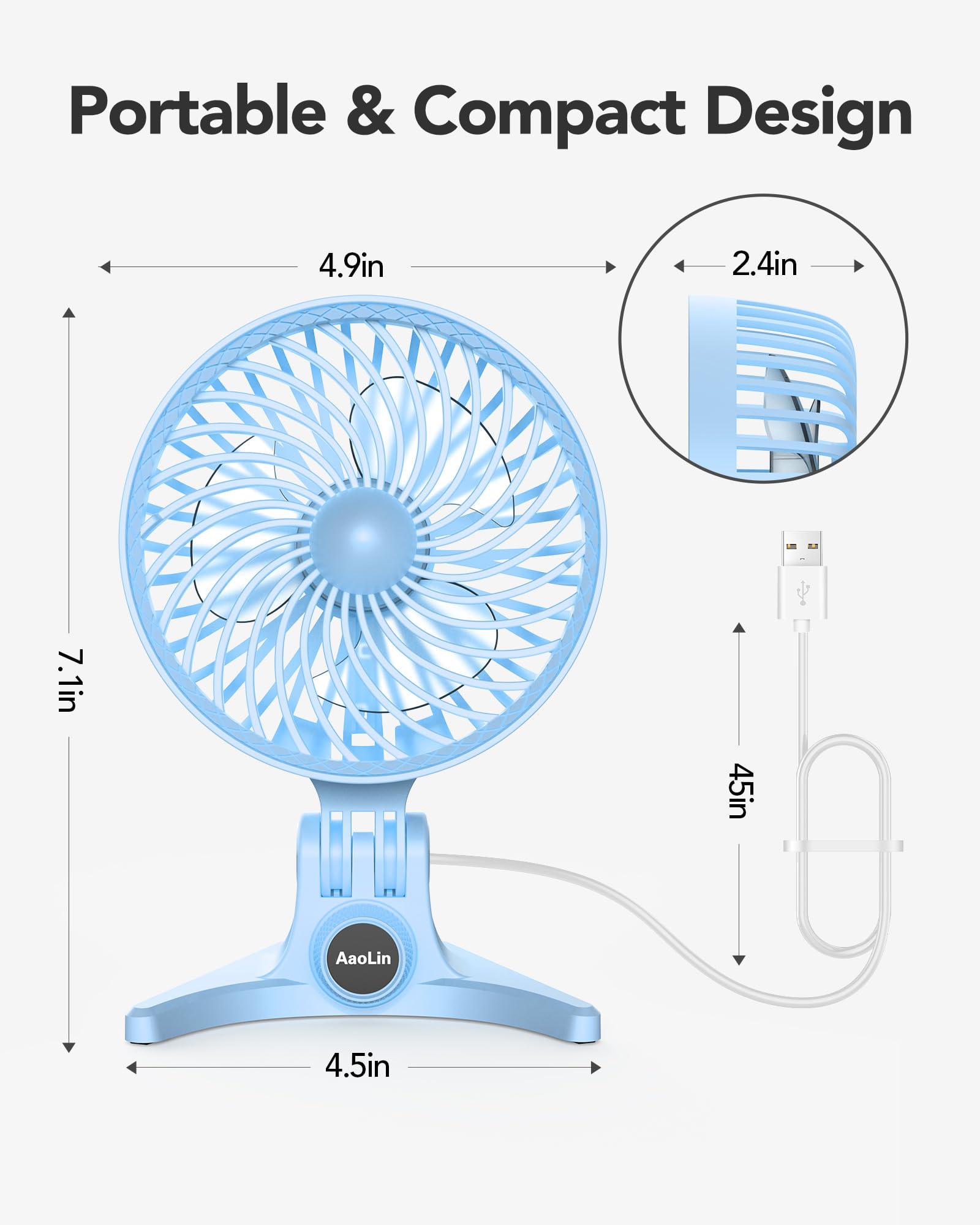 Aaolin Usb Small Fan, Desk Fans With Cvt Variable Speeds, Strong Cooling Airflow, Quiet Portable, Desktop Mini Personal Fan For
