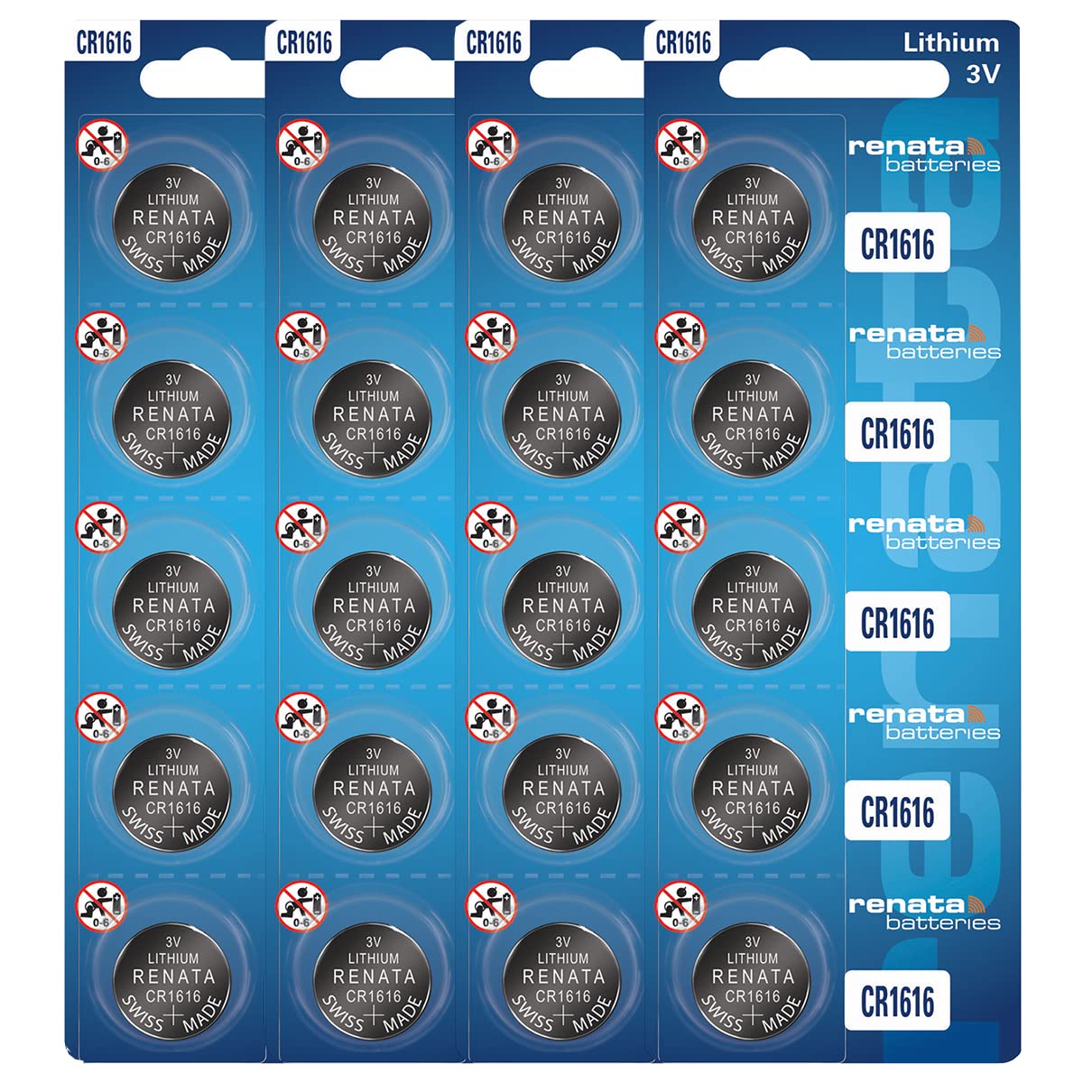 Renata CR1616 Batteries - 3V Lithium Coin Cell 1616 Battery (20 Count)