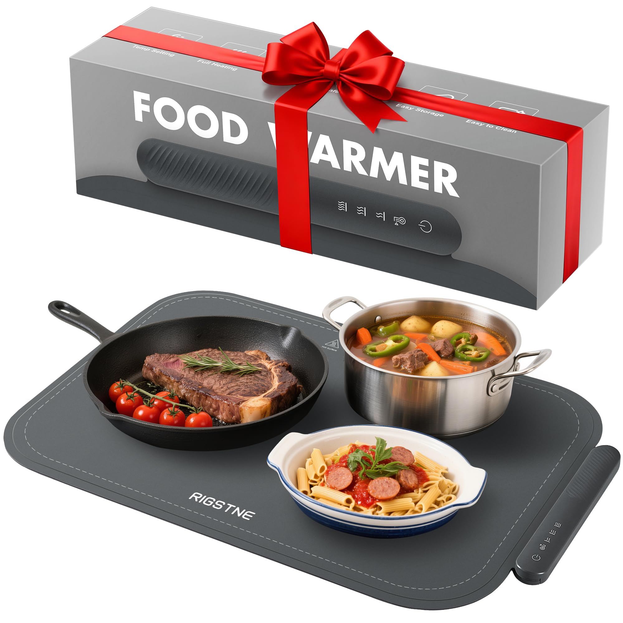 Food Warming Mat, Electric Food Warming Tray with 3 Adjustable Temperature, Fast Full Surface Heating Auto Shut-Off, Food Grade 