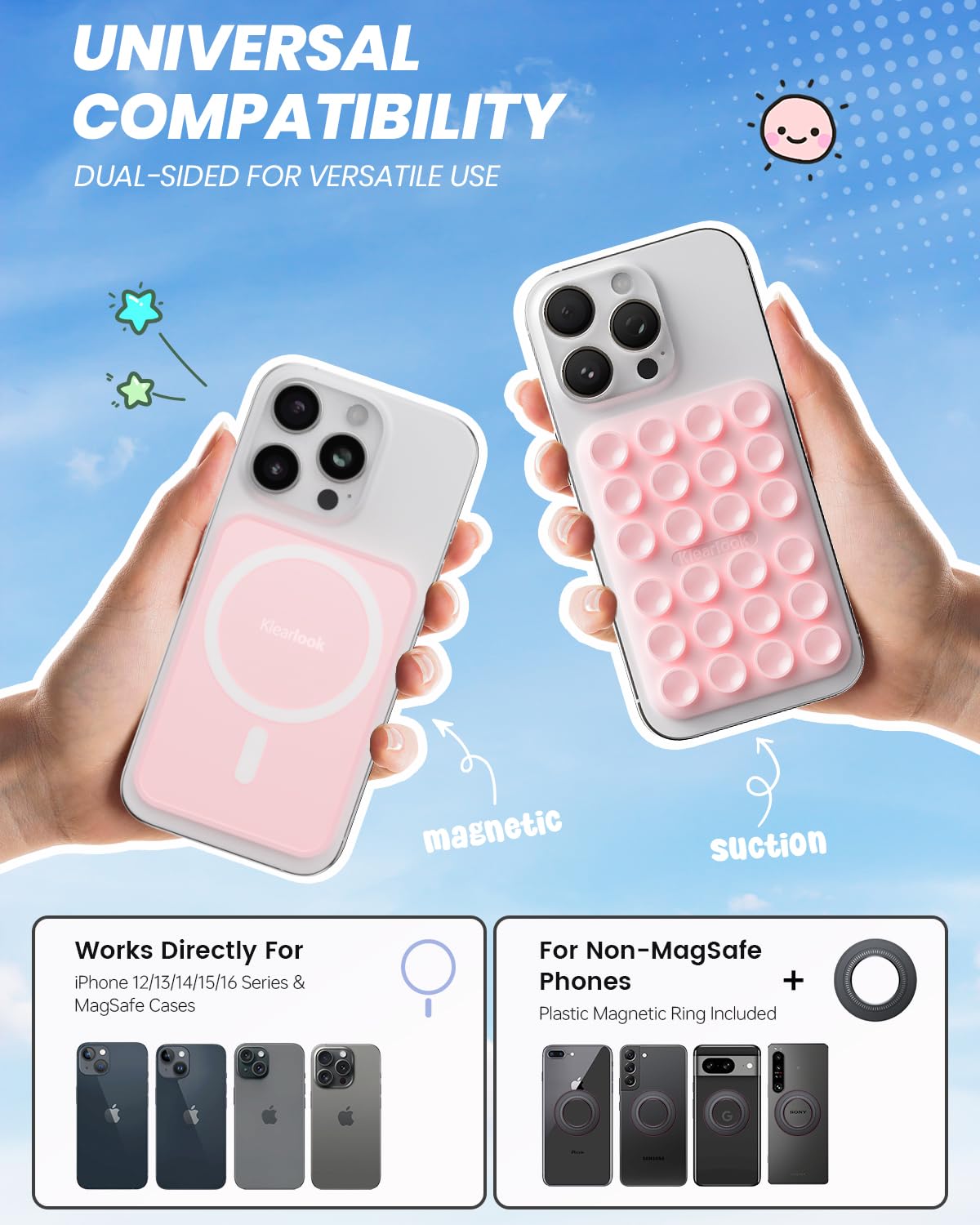 Klearlook Magnetic Suction Phone Mount For Magsafe Case, Silicone Sticky Phone Grip Holder For Iphone 16/15/14/13/12 Series, Rem